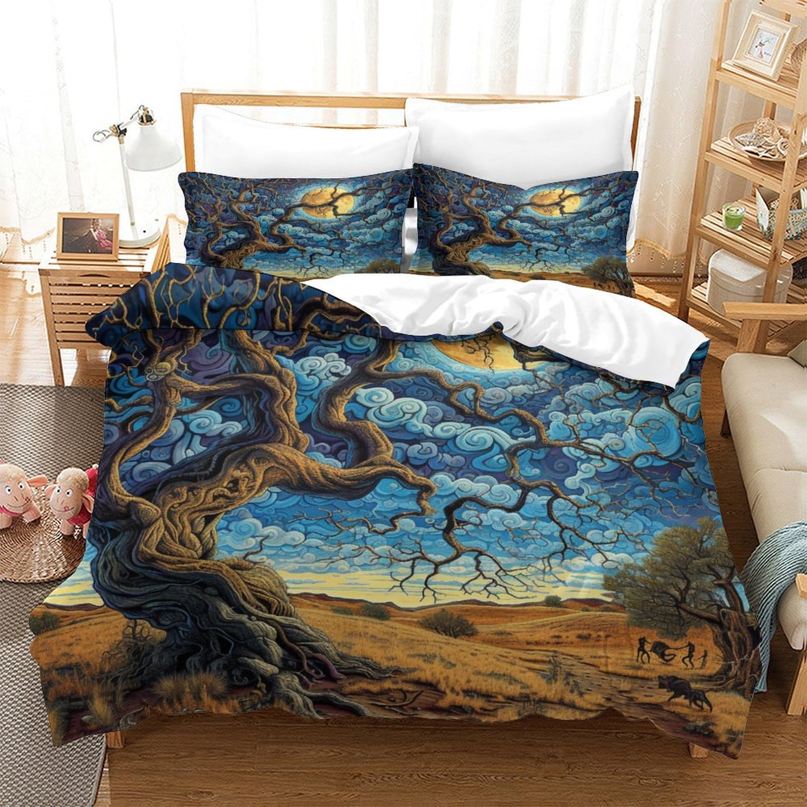 P1S9U7W5Y Starry Tree 3D Printed Duvet Cover Set 3pcs Microfiber Nature Bedding Set Double