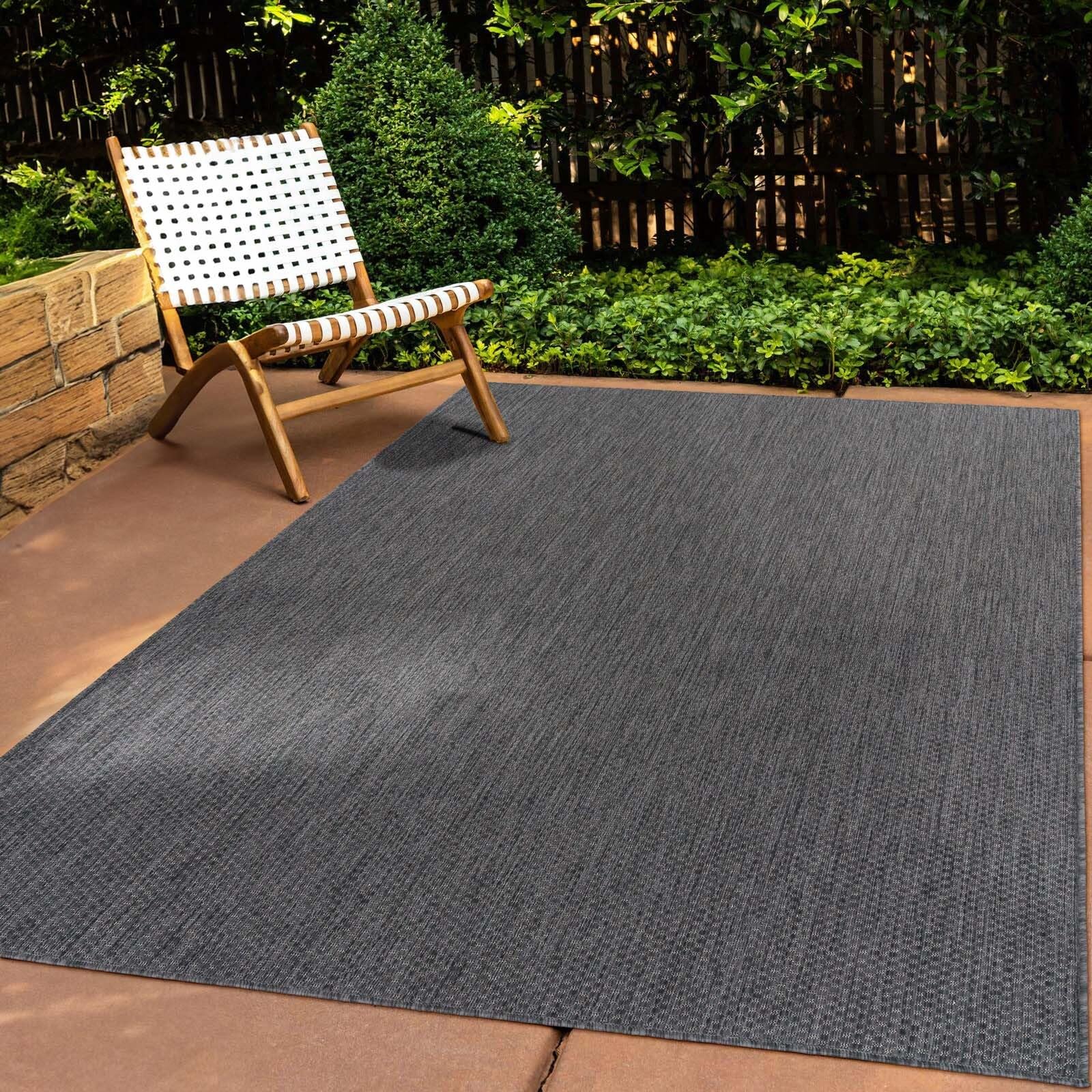 Taracarpet In & Outdoor Teppich Wetterfest Wohnzimmer Balkon Küchenteppich Terrassenteppich Flachgewebe Sisaloptik Meliert Einfarbig anthrazit 140x200 cm