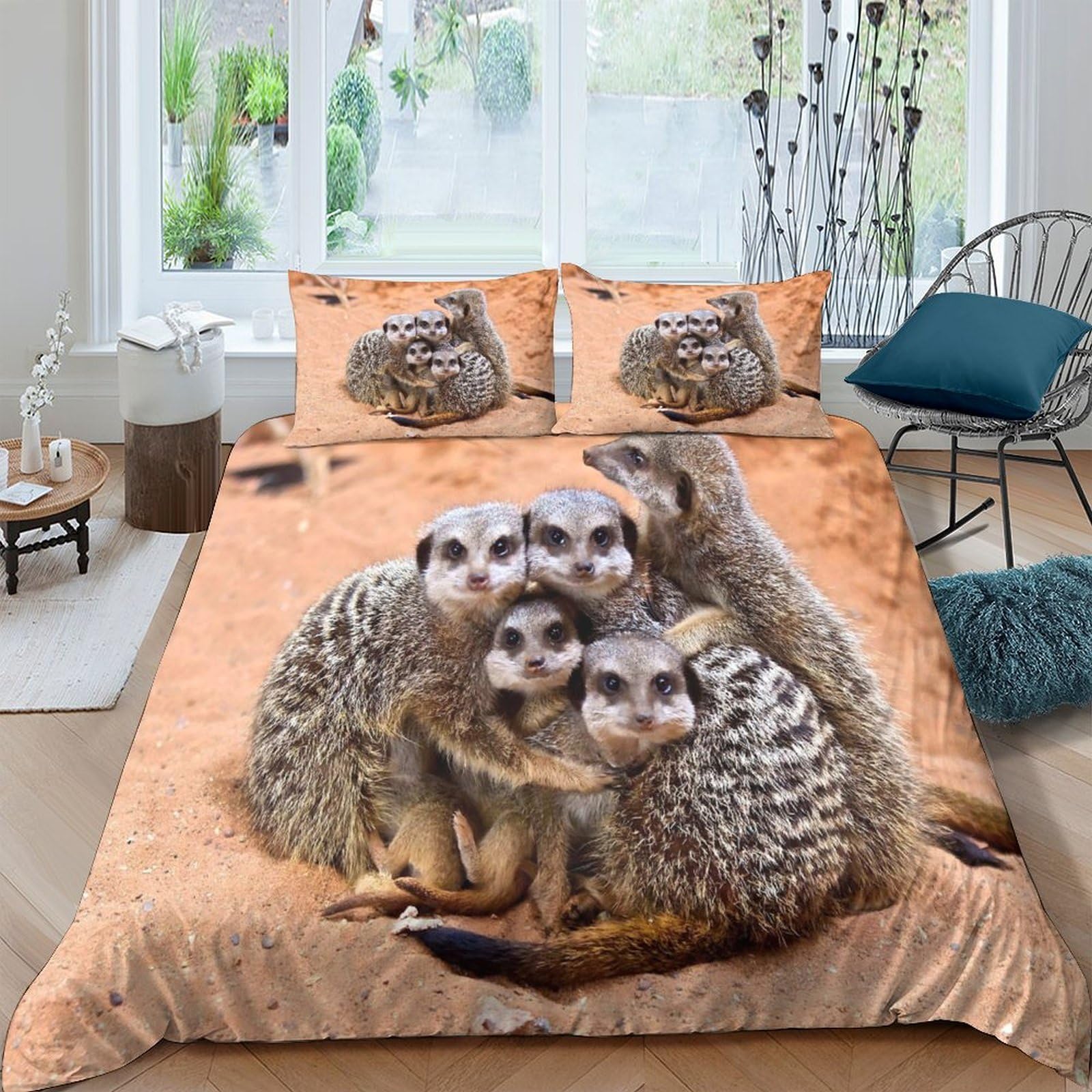 Ctjqhvkz Style-8 3D Printed Meerkat Family Fitted Sheet Microfiber Soft Breathable Animal Bed Cover For Bedroom Dorm Decor Single（135X200cm）