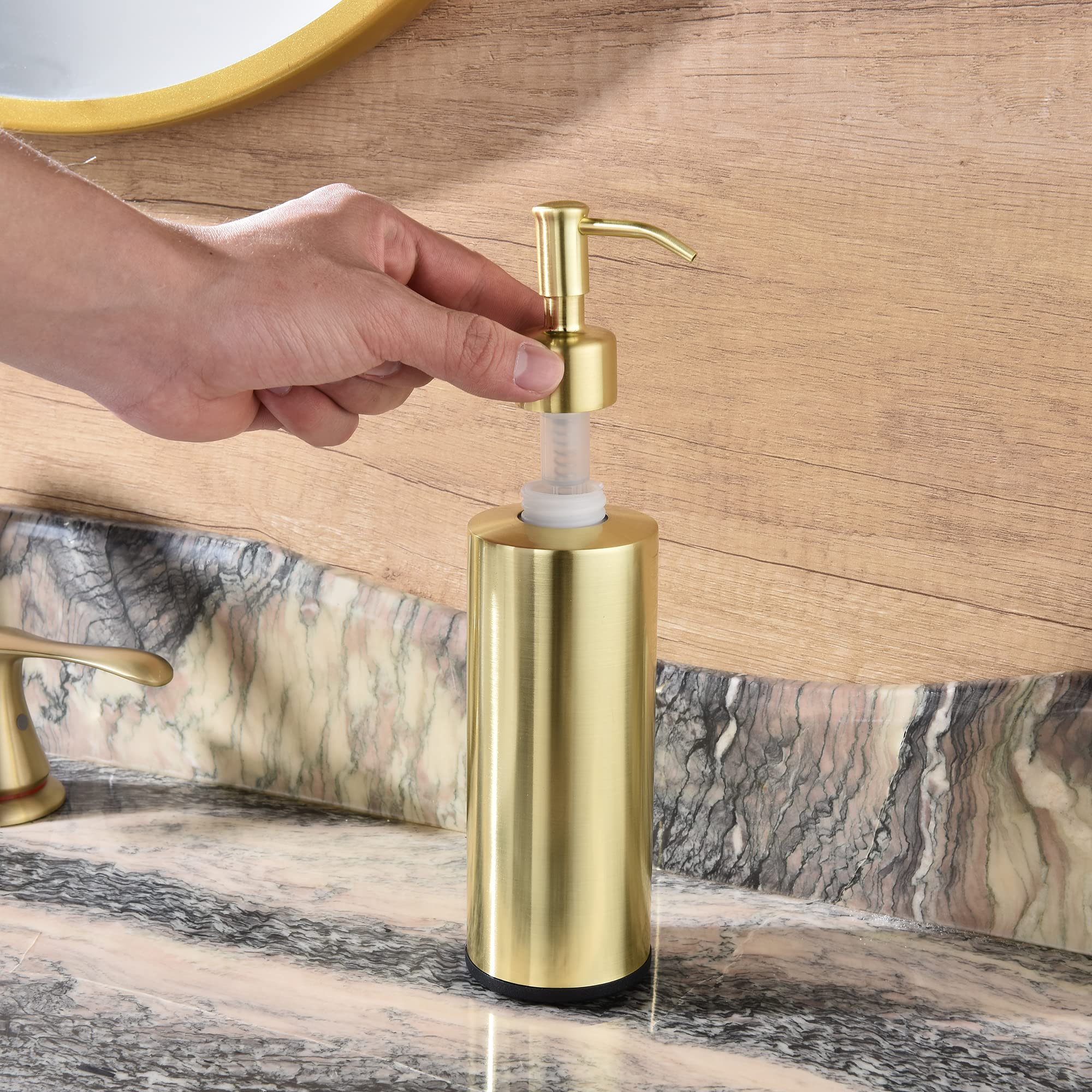 TUTEW Gold Soap Dispenser, Full Stainless Steel Soap Dispenser, Gold Dish Soap Dispenser for Kitchen, Bathroom Hand Soap Dispenser, Gold Kitchen Soap Dispenser