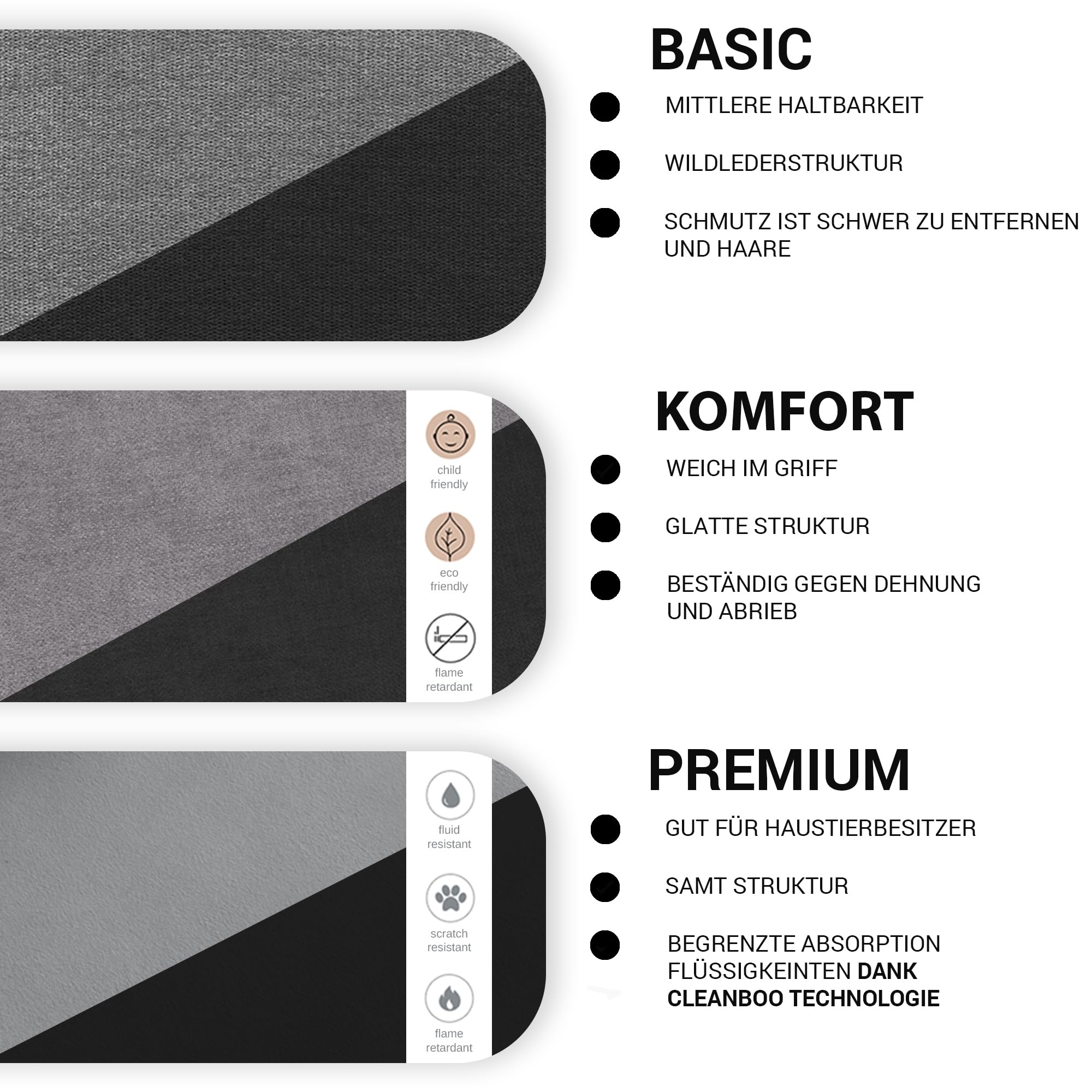 Malabo L Ecksofa mit Schlaffunktion und Bettkasten L-Form 220x202 cm – Sofa mit 2 Hockern, Regal im Seitenteil & Stauraum (Komfort, Grau-Schwarz)