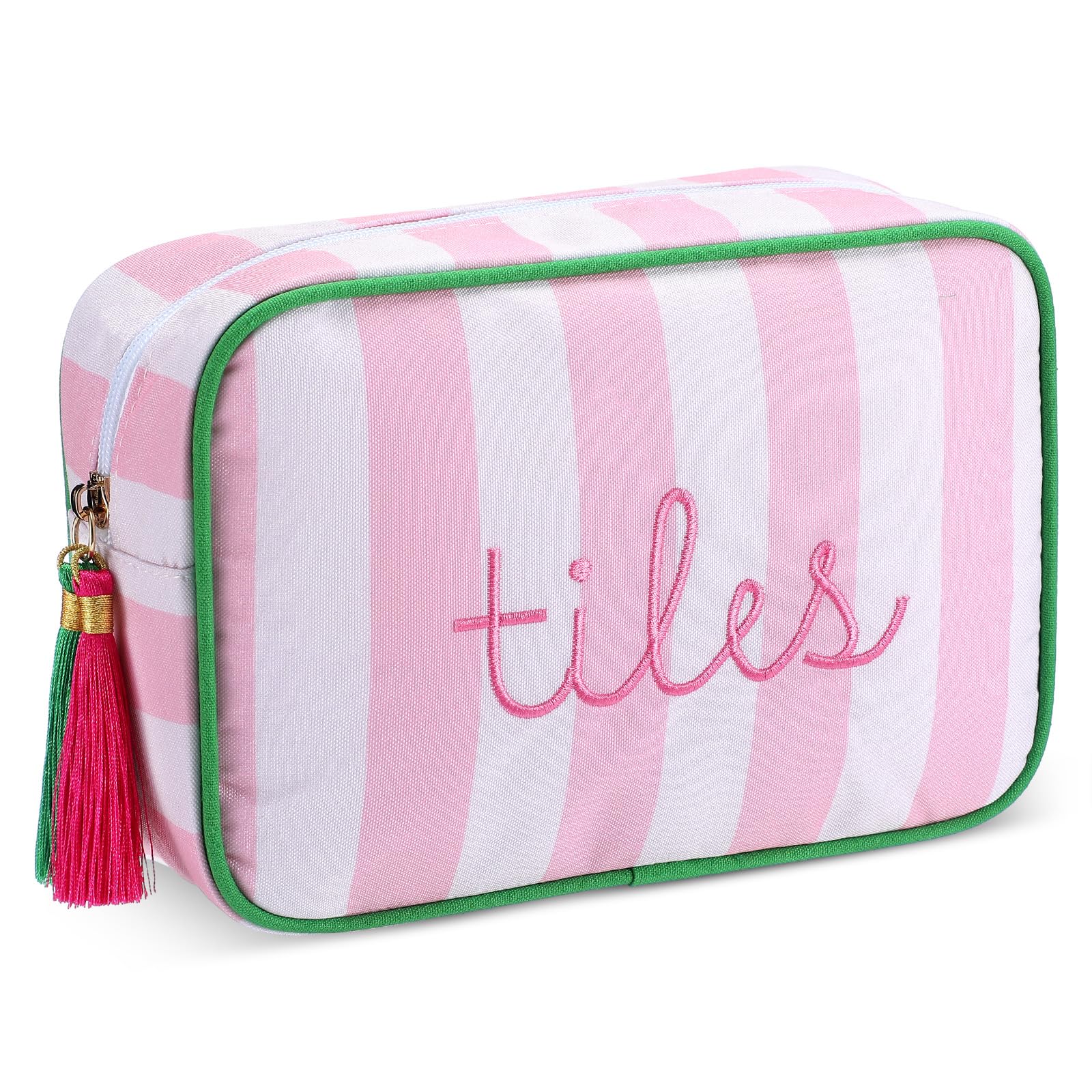 Photo 1 of BROKEN ZIPPER -------------------------------------------------Sanwuta Mahjong Tile Bag with Zipper, Striped Embroidered Mahjong Storage Pouch Mah Jong Bags for Tiles Board Game Pieces Game Party Travel Gatherings Accessories(Pink,Classic)