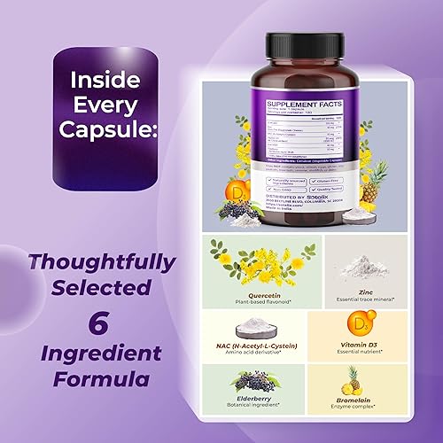 Miniatura 4 de SOTALIX Supplement Quercetina premium 98% de alta pureza con bromelina, zinc, vitamina D3 2000 UI, saúco - Apoyo inmunológico de respiración