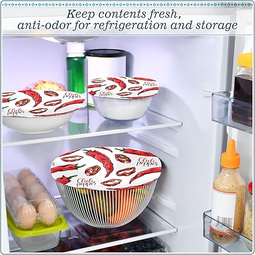 Miniatura 7 de Chili Peppers - 5 fundas elásticas reutilizables para cuencos para almacenamiento de alimentos, tapas de tela elástica con 5 tamaños diferentes