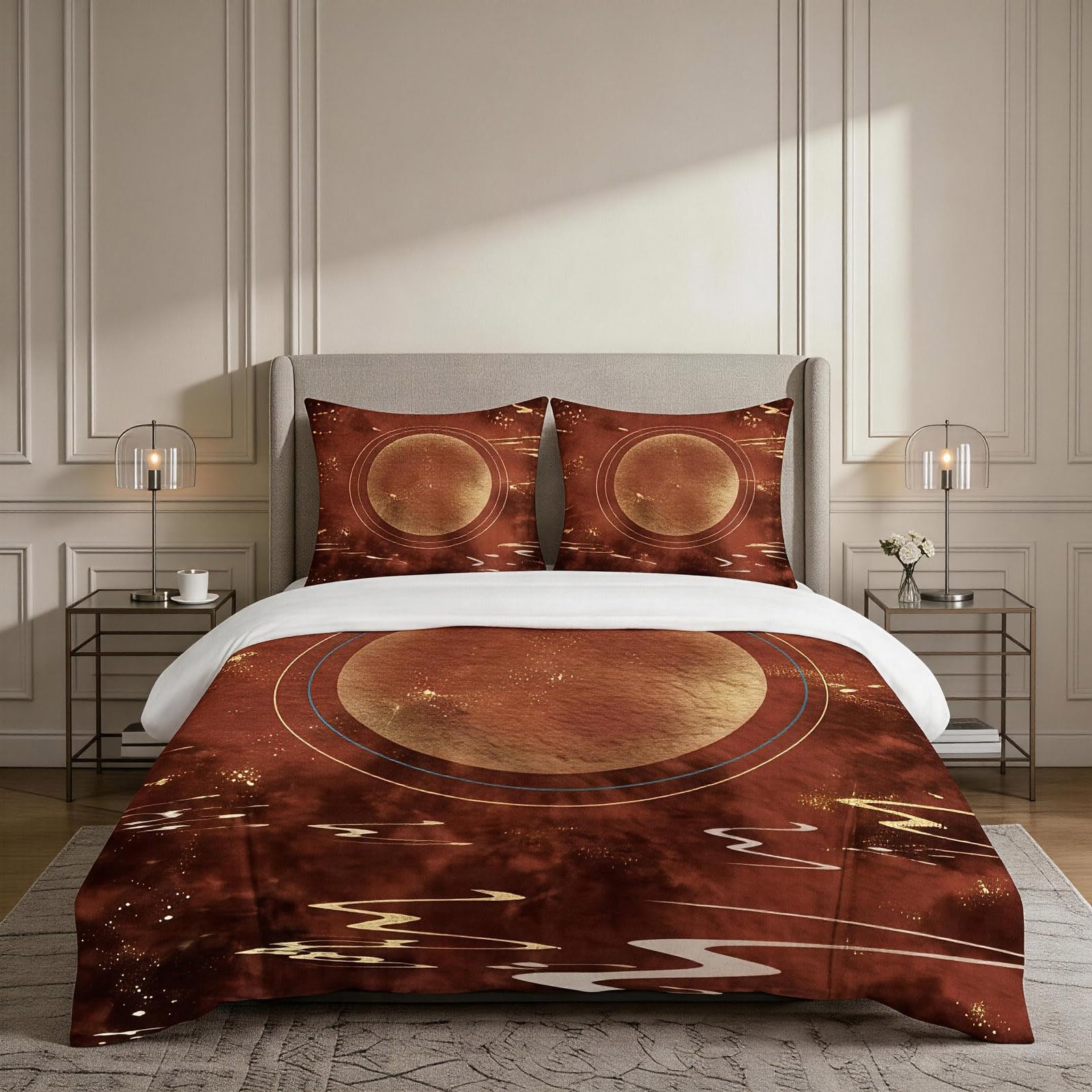 Housse de couette 140x190 infroissable style chinois pour lit sans repassage