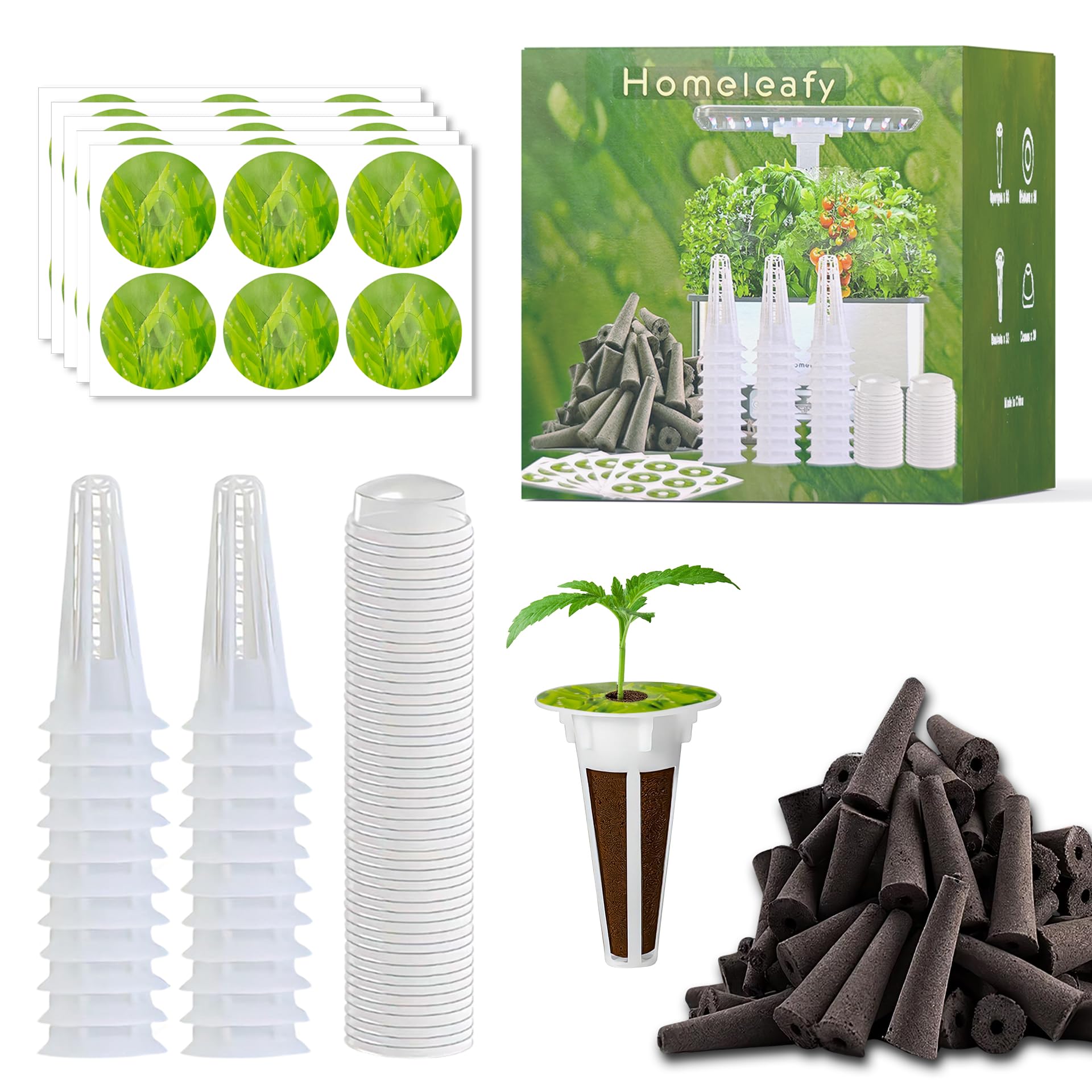 120 Pcs Seed Pod Kit, Universal Square Hydroponic Grow Set with 30 Sponges, 30 Domes, 30 Baskets, 30 Labels, and 1 Tweezer, Compatible with hydroponic Growing System Indoor Garden