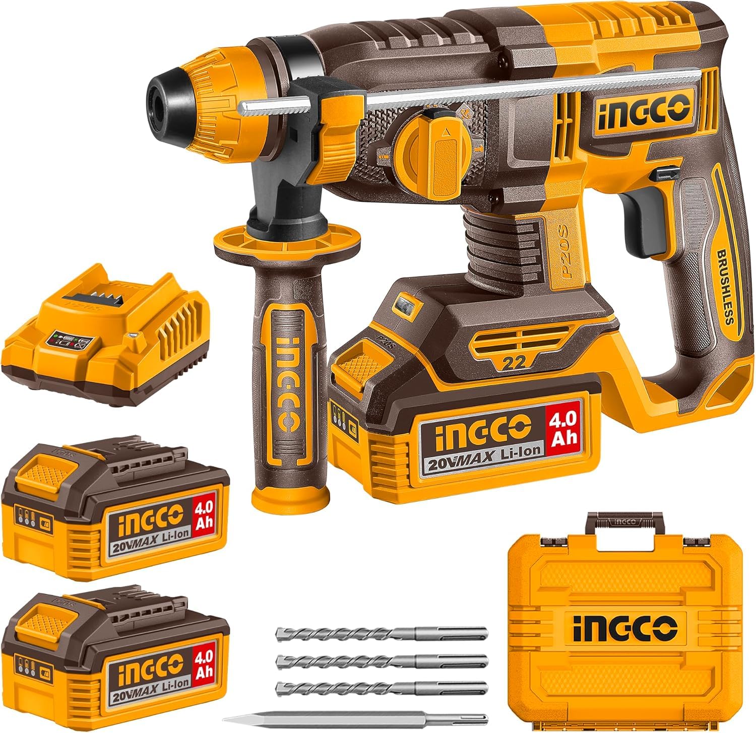 INGCO Cordless Rotary Hammer with 2 Pcs 4.0Ah Battery 1 Pcs Charge CRHLI212282-image-15