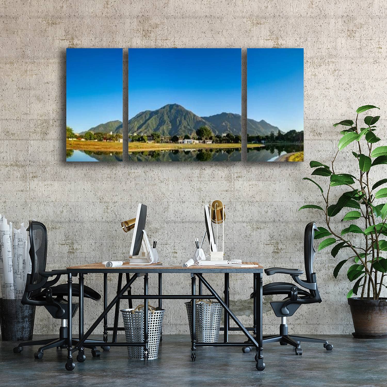 3 Panels Canvas paintings Panoramic view of a sunrise at Parque del Este with El Avila at the Style Wall Art Modern 3D Canvas Printed Wall Art Framed for Office, Home Decor Ready to Hang