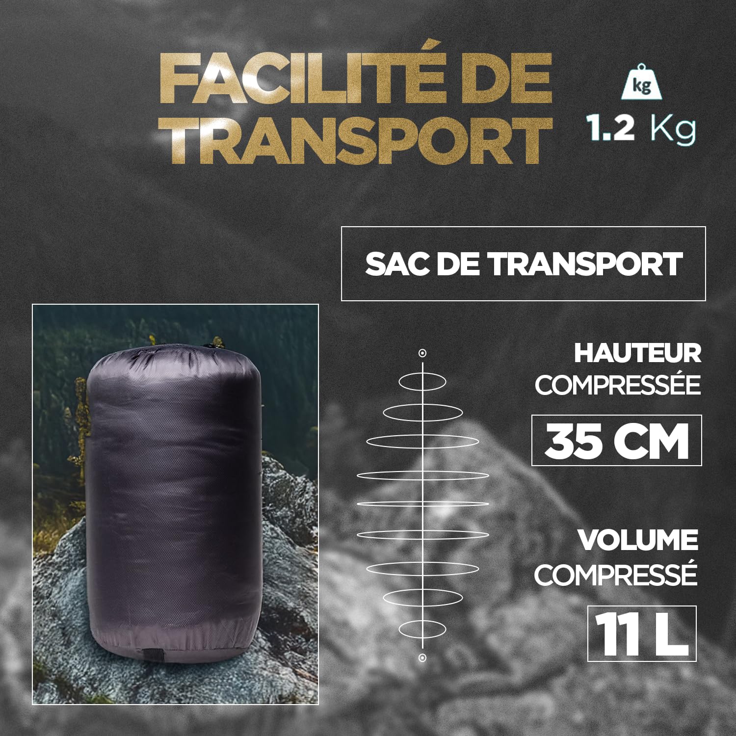 Lestra Sport - Pavin - Sac de Couchage Couverture Trek et Randonnée - T° Limit Confort 04 °C - Confortable & Robuste - Adulte - 180 + 30 x75 cm - 1,2 kg