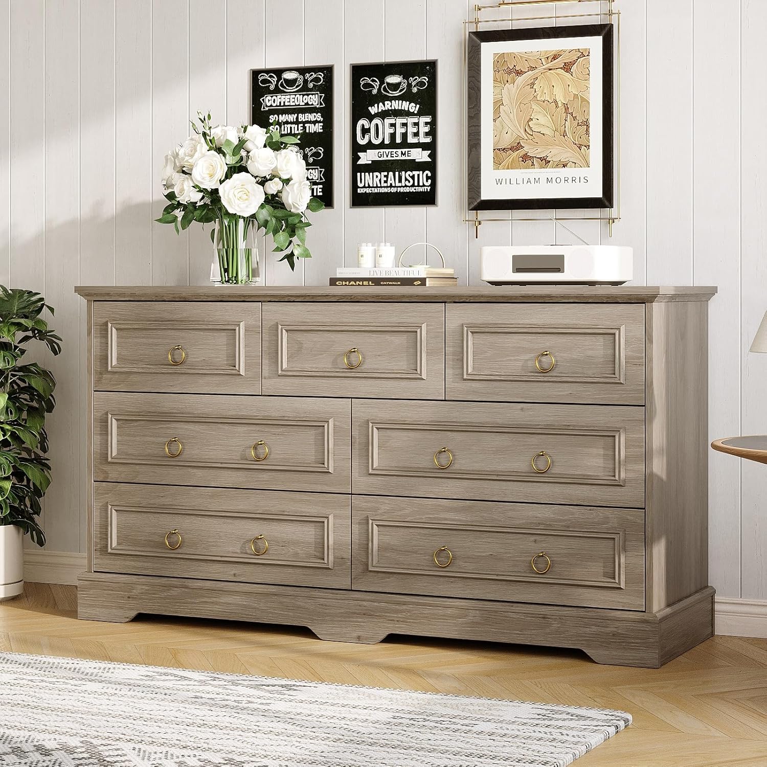 Maupvit Dresser, Vintage Design Wood Rustic Chest of Drawers with Natural Texture, Sturdy & Durable Farmhouse Dresser, Ideal Storage Dressers for Living Room (Grey, 7 Drawers) Grey 7 Drawers