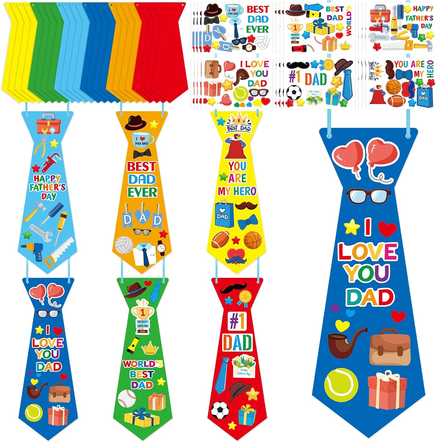 Fancy Land 24 Pack Fathers Day Crafts for Kids Make Your Own Tie DIY Necktie for Dad Bulk Classroom School Activities