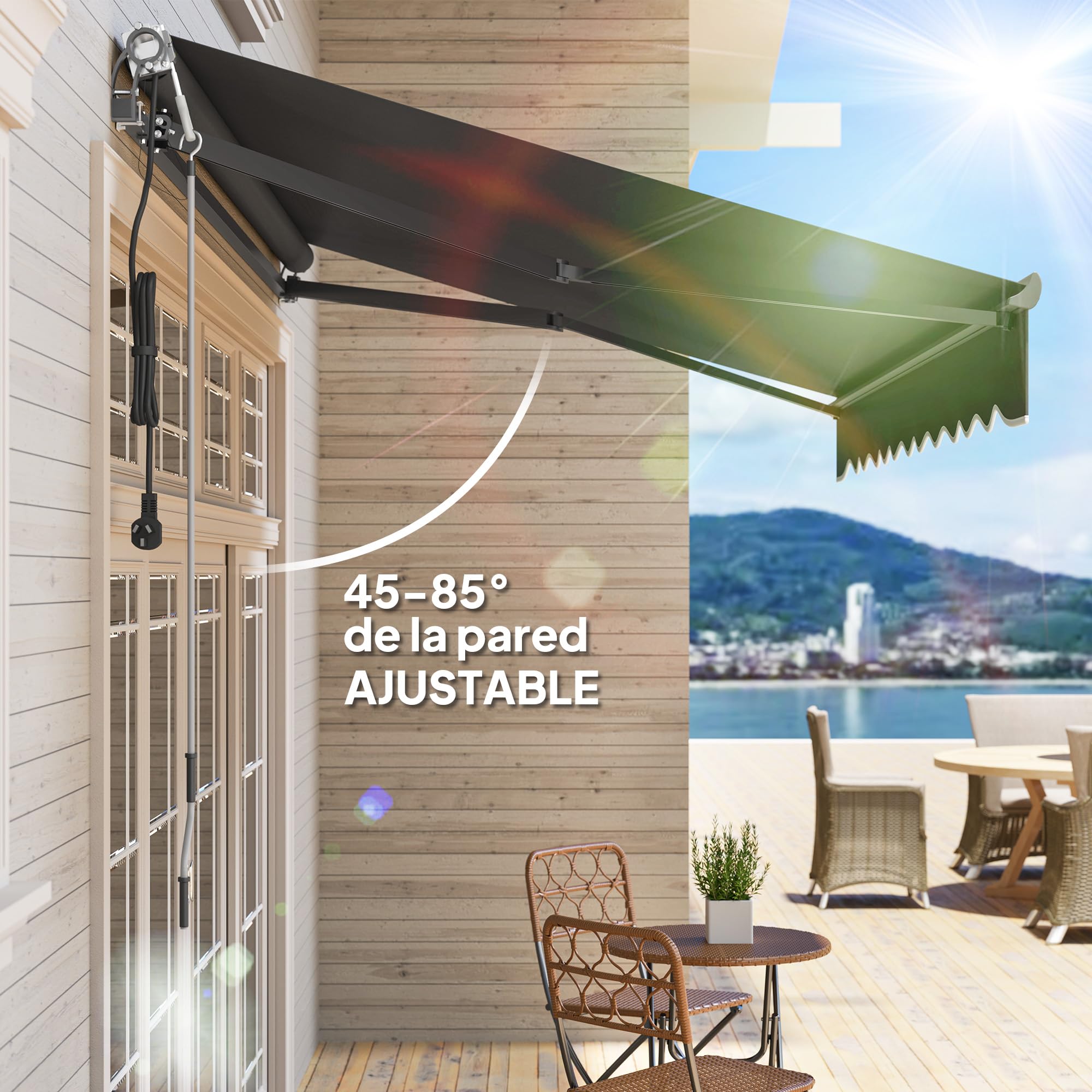 Outsunny Toldo Eléctrico Retráctil y Manual Exterior Terraza 3x2,5m Gris | Con Mando a Distancia, Enrollable con Manivela, Marco de Aluminio, Protección UV30+, para Jardín Puerta Ventana