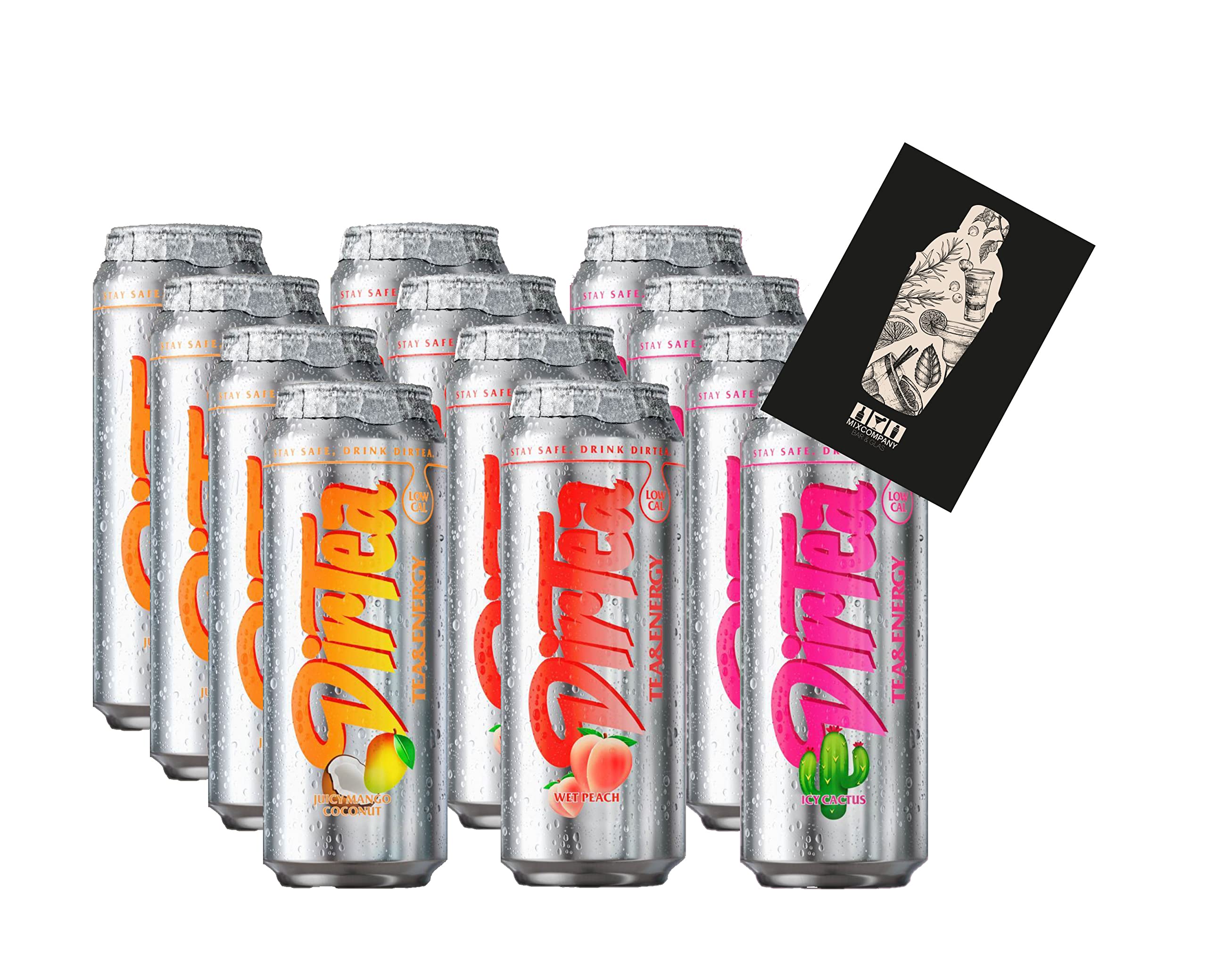 DirTea Energy 12er Mix Set - 4x pro Sorte Kaktus, Peach, Mango Kokos je  0,5L Icy