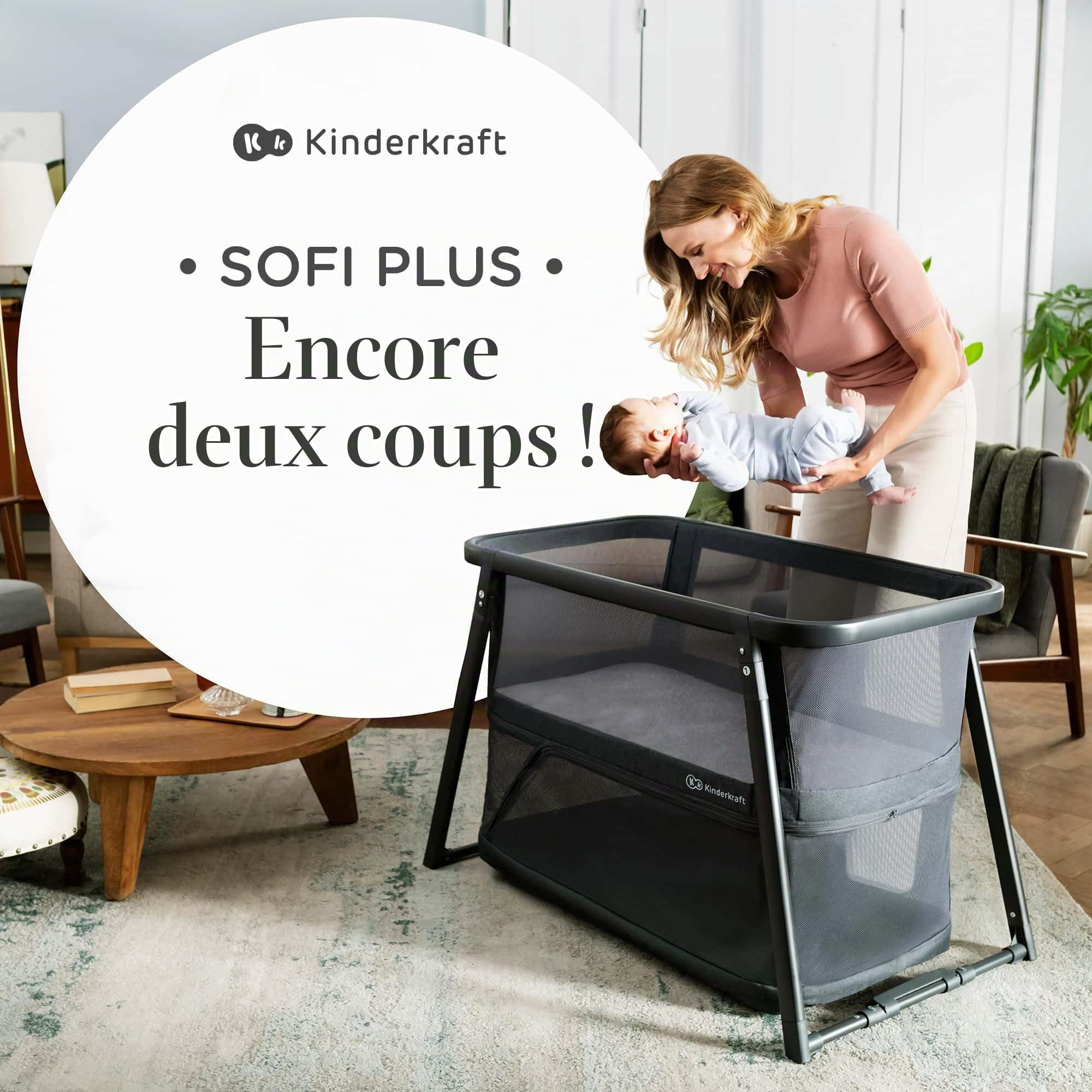 Kinderkraft SOFI Plus, Lit bébé, Berceau, Lit de Voyage, De la Naissance à 3 Ans, Jusqu'à 15 kg, Pliage Rapide, Parfait pour Les déplacements, Housse en Coton, 2 draps offerts, Gris