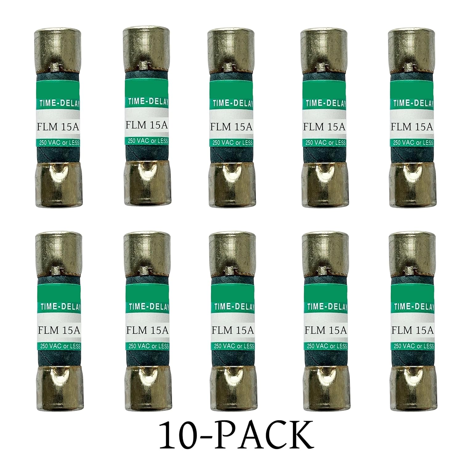 10-Pack New FLM-15 FLM 15A 250Vac Time Delay Fuse,FLM-15A Current Limiting Cartridge Fuses