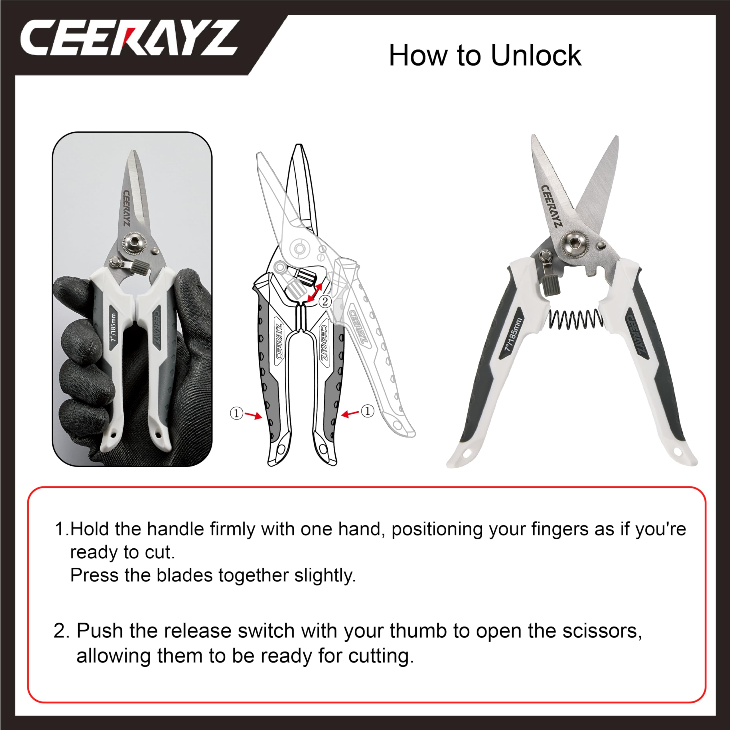 CEERAYZ 185mm Scissors All Purpose Heavy Duty, Garden Shears, Scissors for DIY Projects Office, Production Lines, Pruning - Image 2