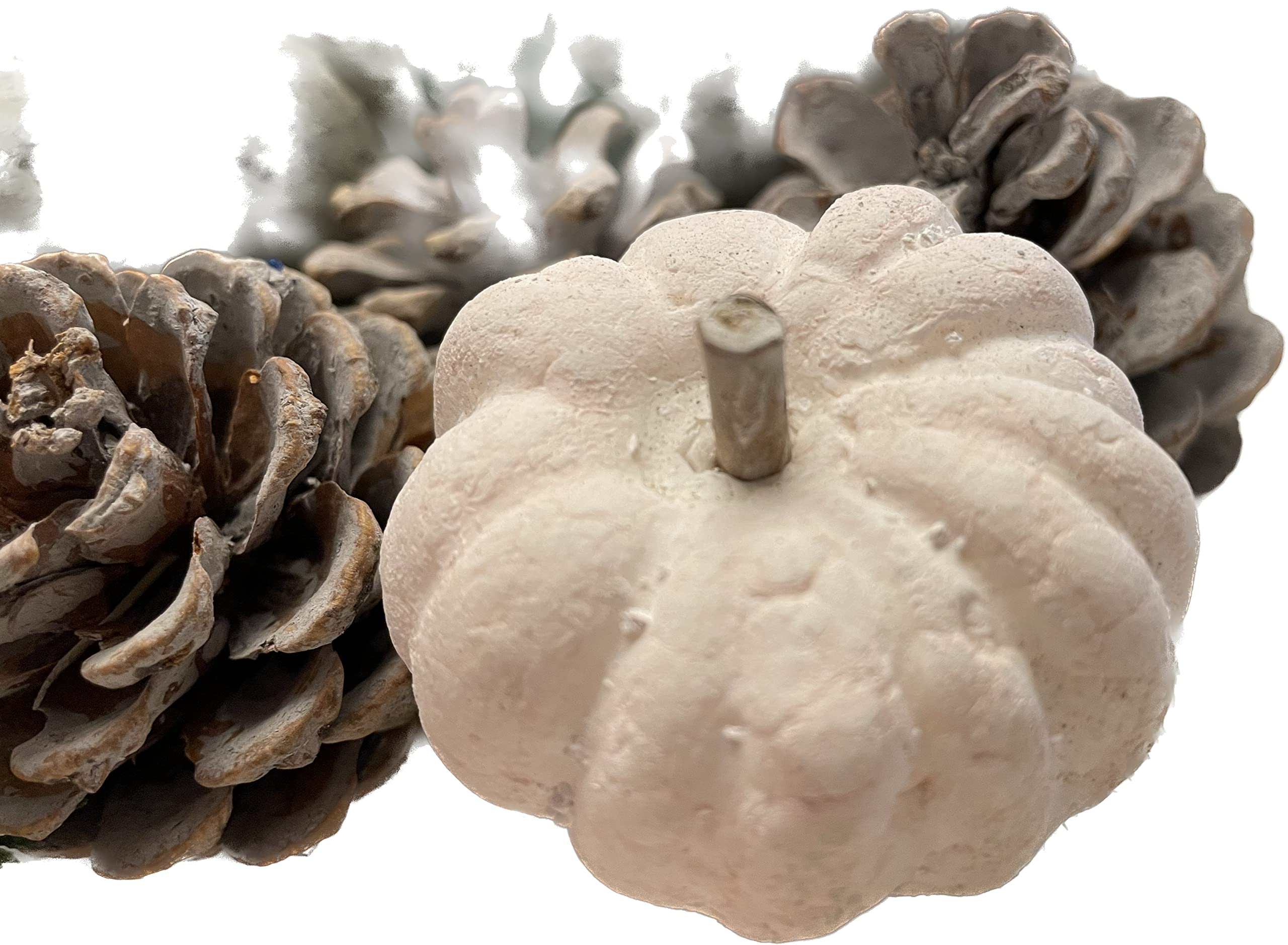 Calabaza Decorativa Blanca Grande - 25 X 22 Cm, Estilo Rústico, Fibra De Vidrio, Detalles Dorados, Perfecta Para Decoración De Otoño