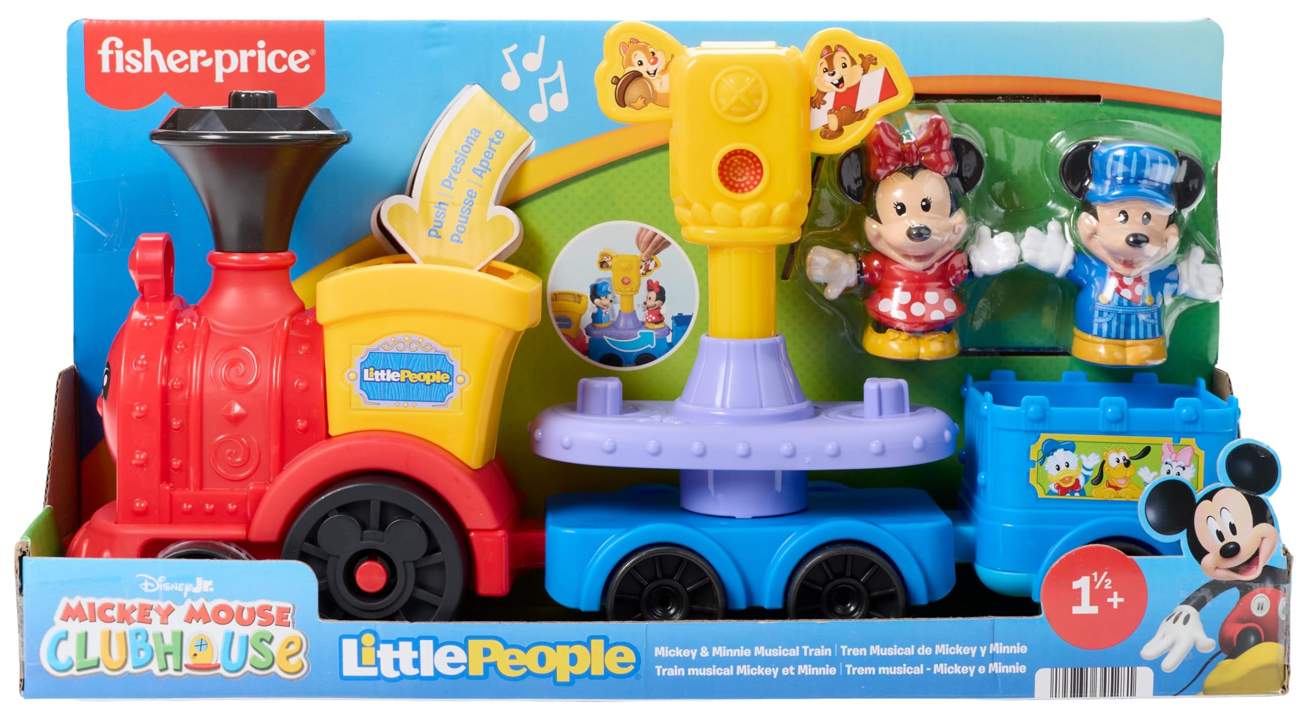 Fisher-Price Little People Disney - Trenino Musicale Topolino e Minnie, set trenino a spinta con musica e suoni, inclusi i 2 iconici personaggi Disney, 1+ anni, JKB04