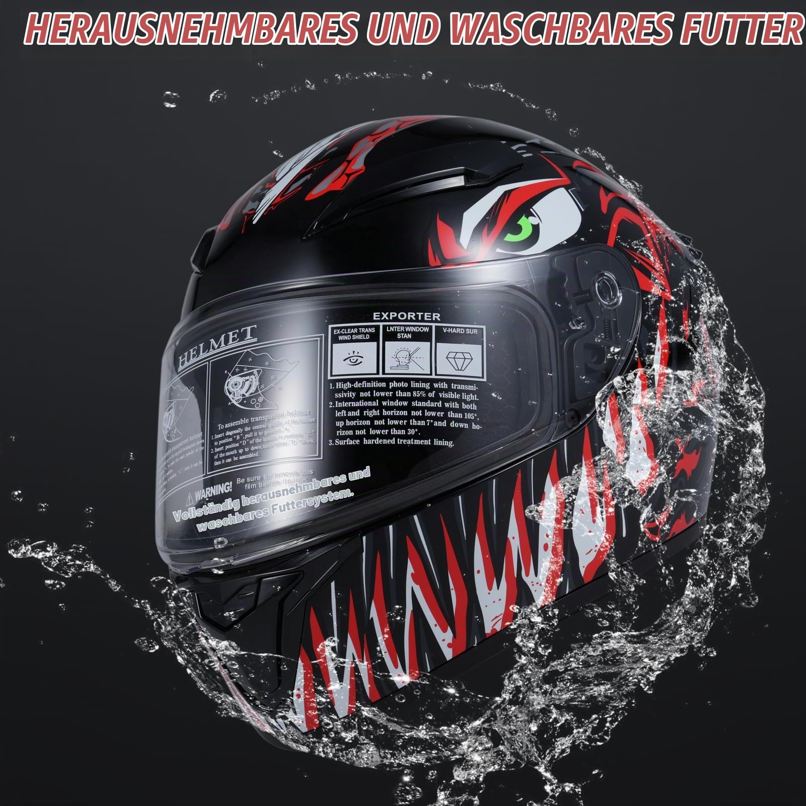 Motorradhelm, Integralhelm mit Sonnenblende, Robuster & Leiser Motorrad Helm, Unisex Erwachsene ,Motorrad-Radhelm Full Face Fashion Lightweight für Motorradrennen