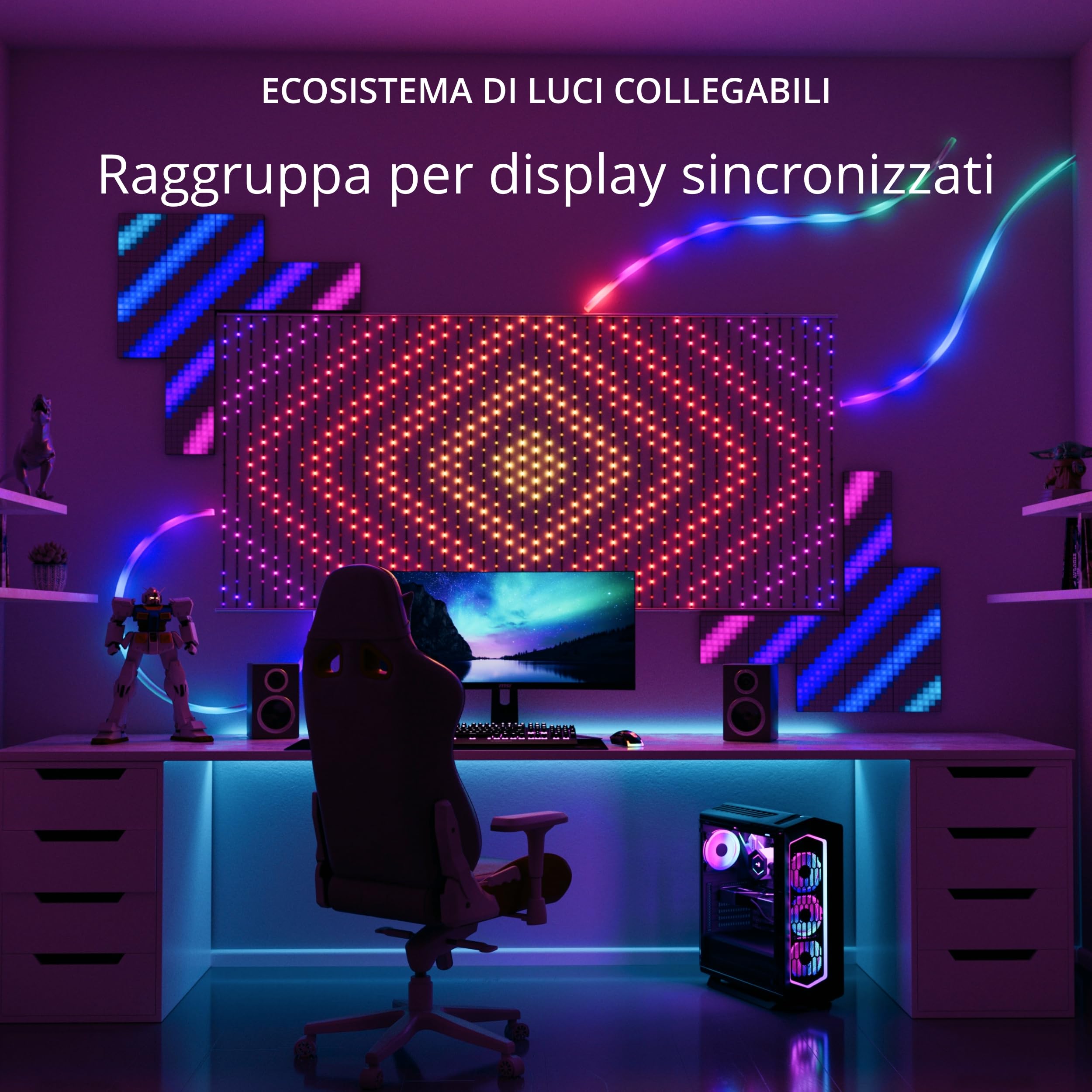Twinkly Flex 2m, Tubo LED Multicolore, Striscia LED RGB Flessibile, Compatibile con Alexa e Google Home, Luci Gaming, 16M+ di Colori, Alimentazione USB C, Controllato da App, Filo Bianco