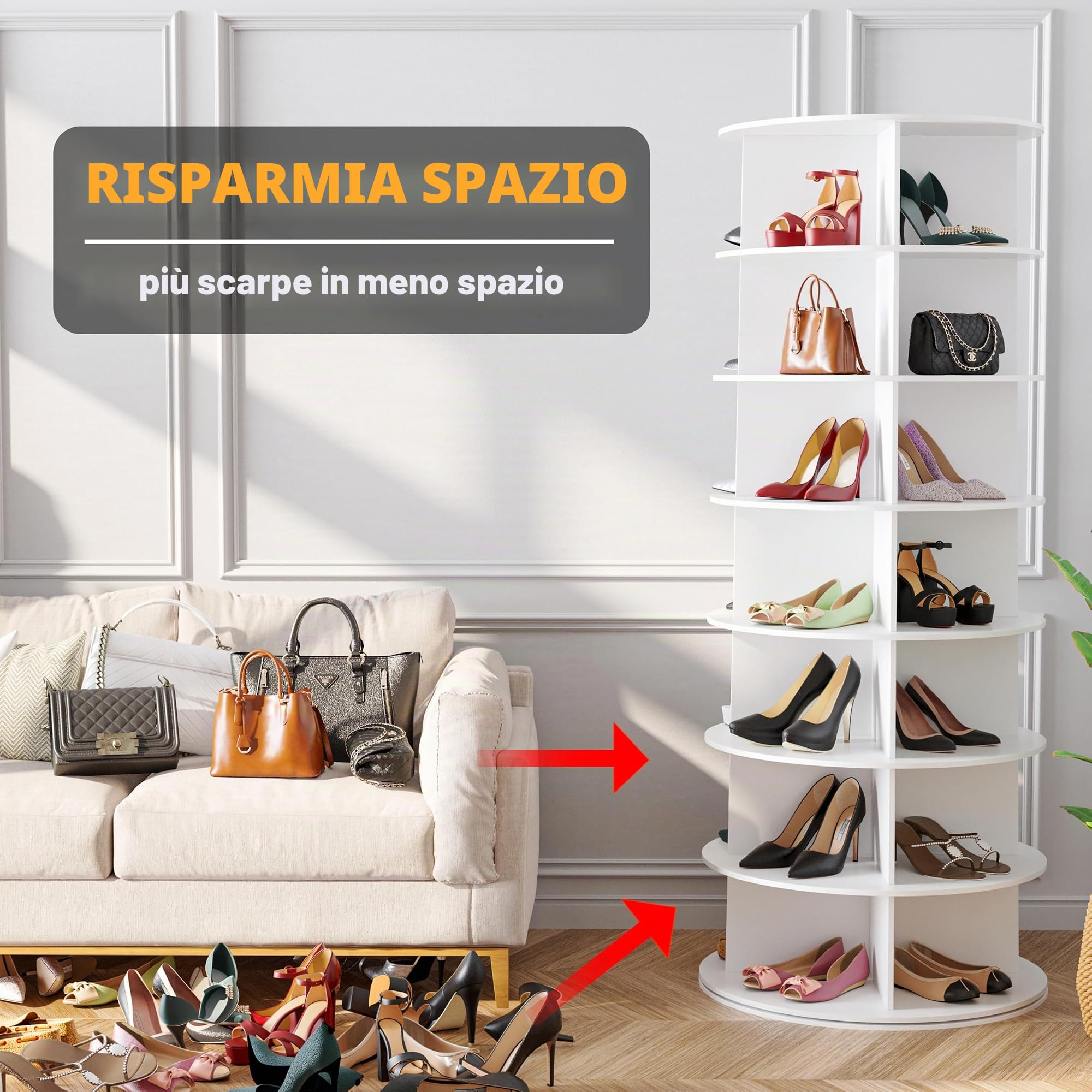 SpaceAid Scarpiera rotante Torre a 7 ripiani, Espositore per scarpe girevole Lazy Susan, Scarpiera girevole a 360° per riporre scarpe Giostra rotonda, Organizzazione verticale per borsette e scarpe