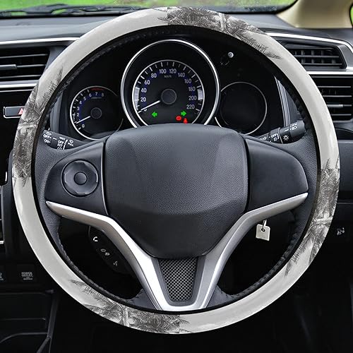 Miniatura 2 de Car Steering Wheel Cover, Black White Palm Tree Elastic Stretch Sponge Steering Wheels Protective Cover for Vehicles Trucks SUVs Universal