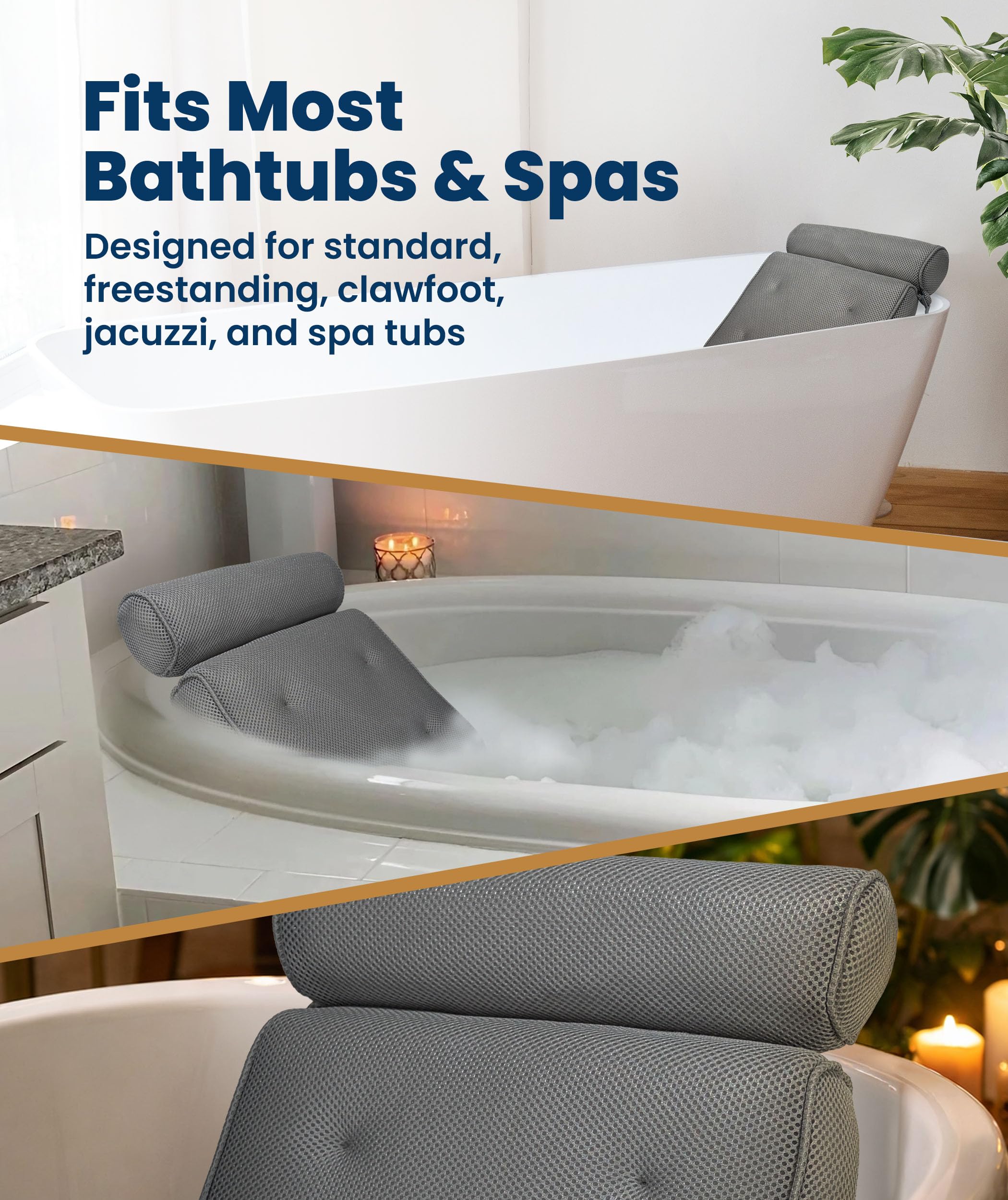 Everlasting Comfort Luxus-Badekissen für die Badewanne mit Kopf & Nackenstütze - Rutschfestes Badewannenkissen mit Saugnäpfen, schnelltrocknendem Meshgewebe, Aufhängehaken, Jacuzzi & Spa-Zubehör, Weiß