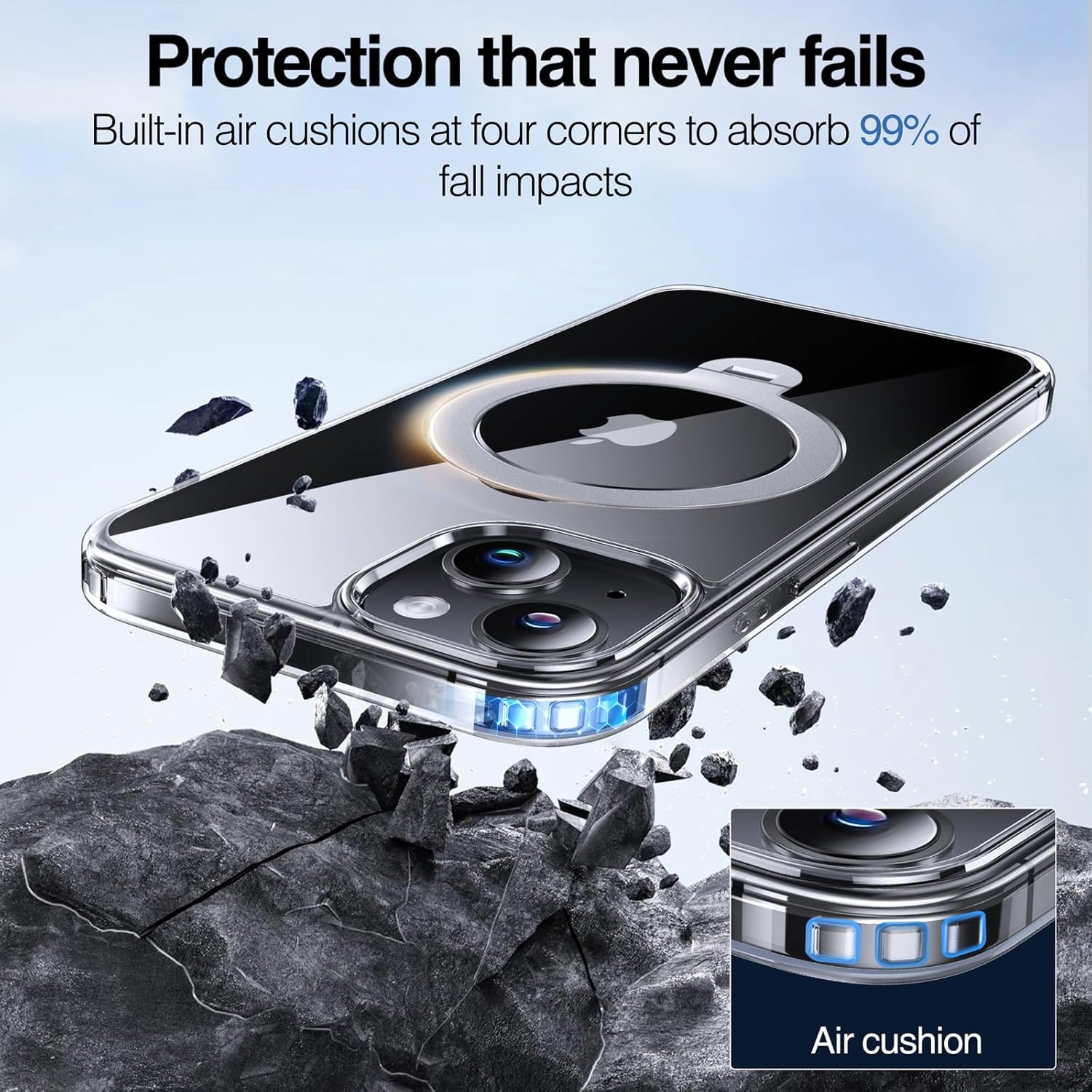 Anqrp 360° All-in-ONE Crystal Clear Case for iPhone 14/13 with Rotatable Magnetic Stand, Compatible with Mag-Safe, Anti-Yellowing Transparent MIL-Grade Shockproof Phone Case Cover for iPhone 14/13 - Image 5