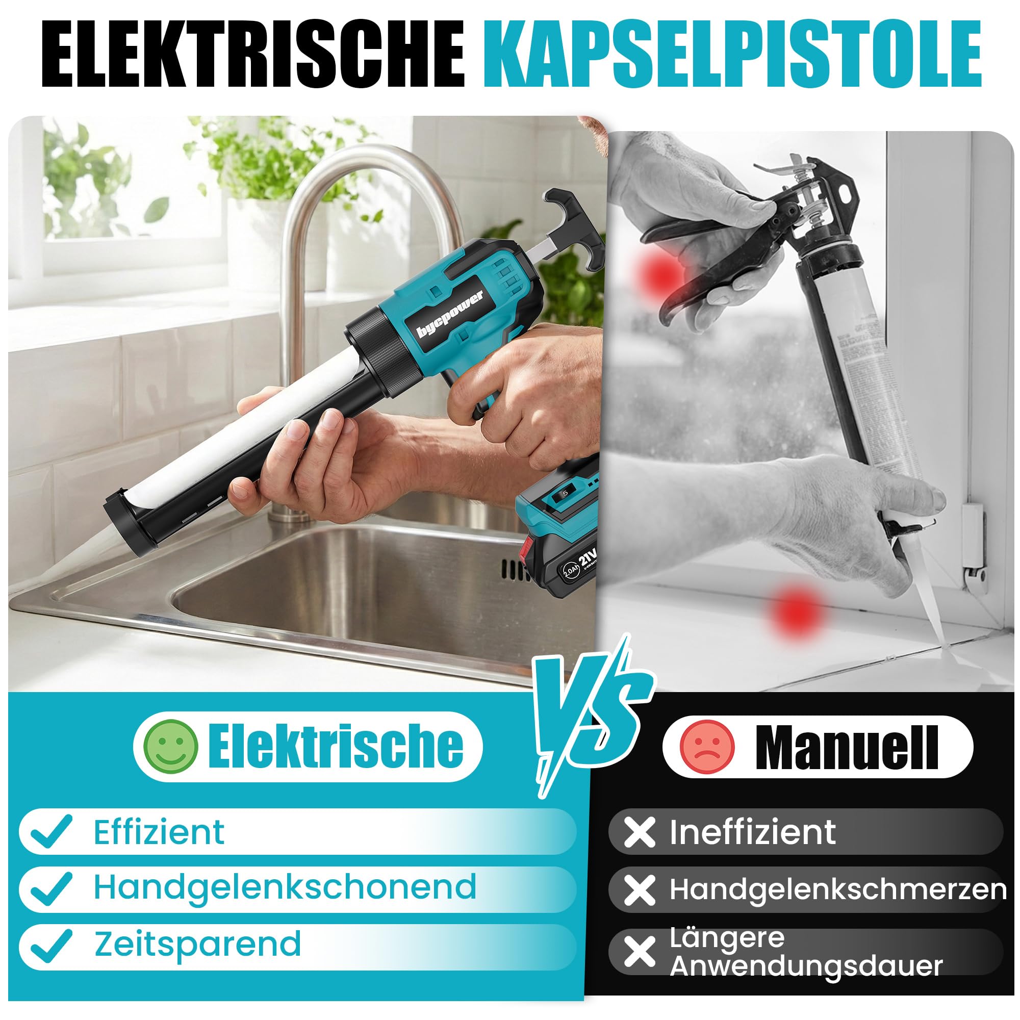 Akku-kartuschenpresse kompatibel mit Makita LXT-18V, 2x2000mAh Akkus, 6 Geschwindigkeiten, Max 1100Lb, LED-Licht, für 300ml Kartuschen
