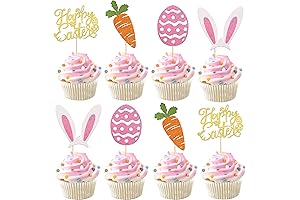 24 Pack Glitter Happy Easter Cupcake Toppers