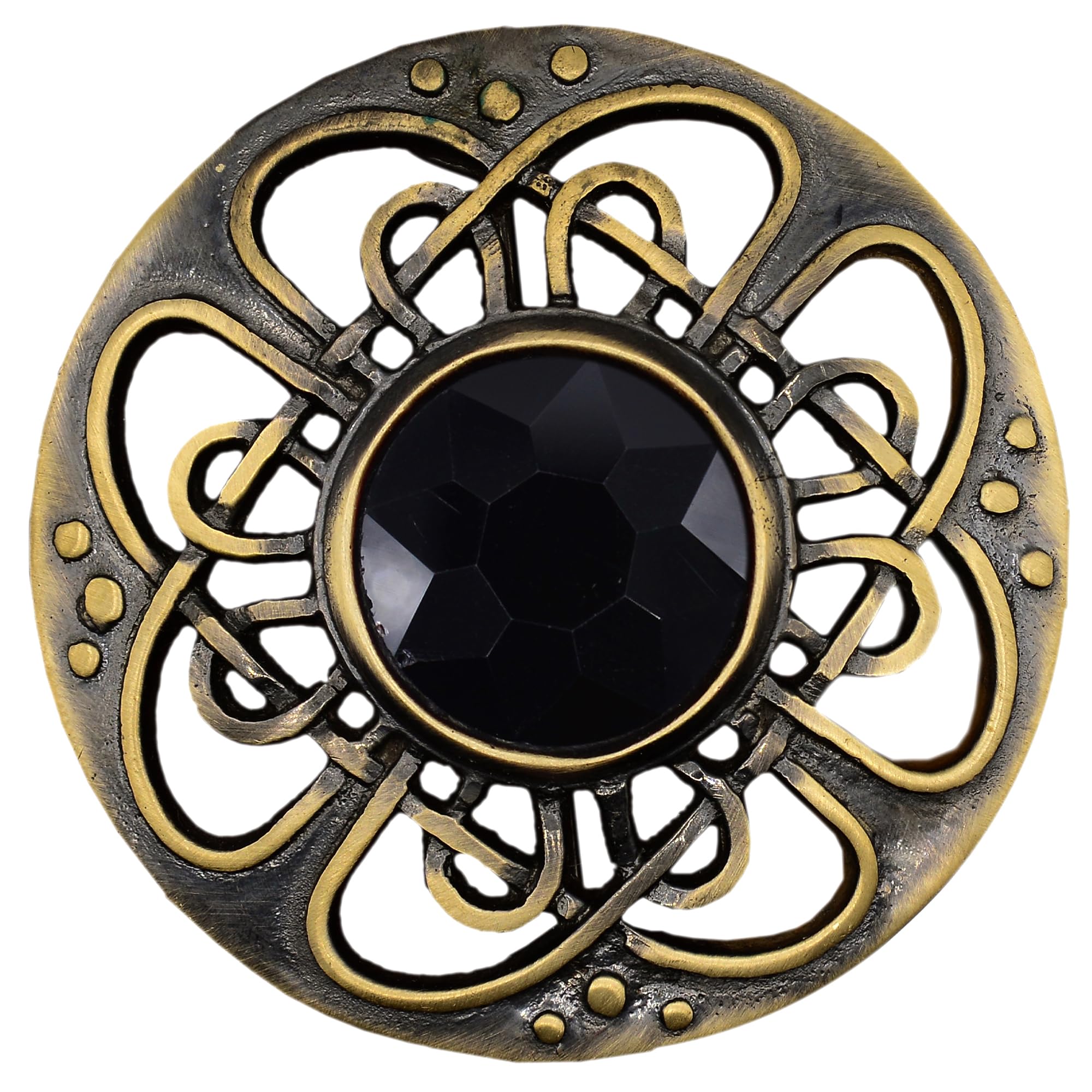 Elegant Culloden Plaid Brooch – Scottish Kilt Fly Plaid Brooch Intricate Celtic Knot in Pewter with Gemstone 3-Inch Diameter – Ideal for Scottish Kilts &amp; Formal Wear