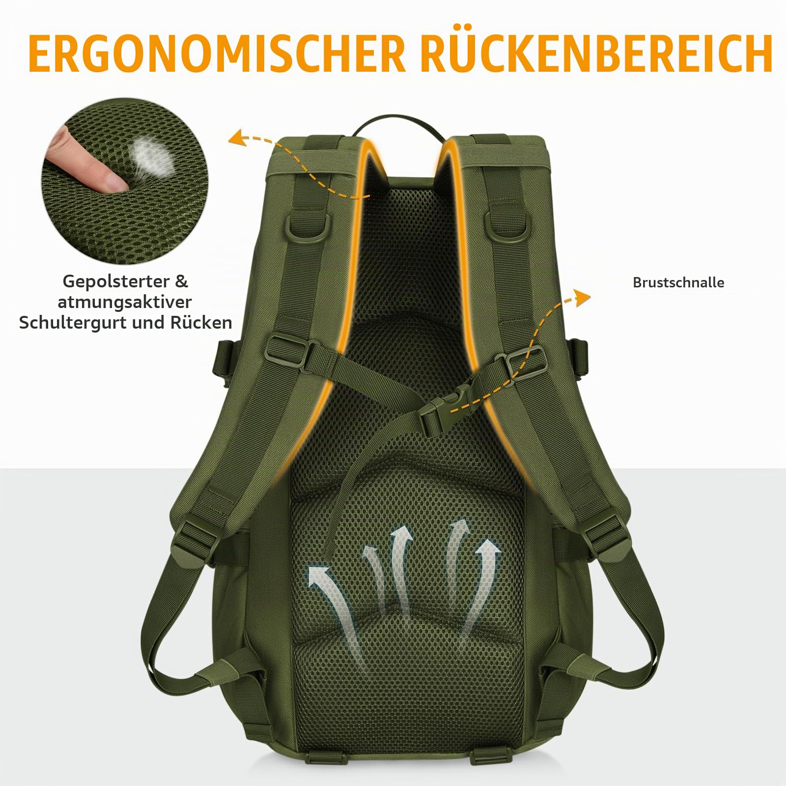 HUNTVP 25L Taktischer Rucksack Militär Rucksack Herren 1000D Nylon Bundeswehr Wanderrucksack MOLLE Tactical Backpack Wasserabweisend für Herren Damen Uni Reise Sport Outdoor Klettern, Grün