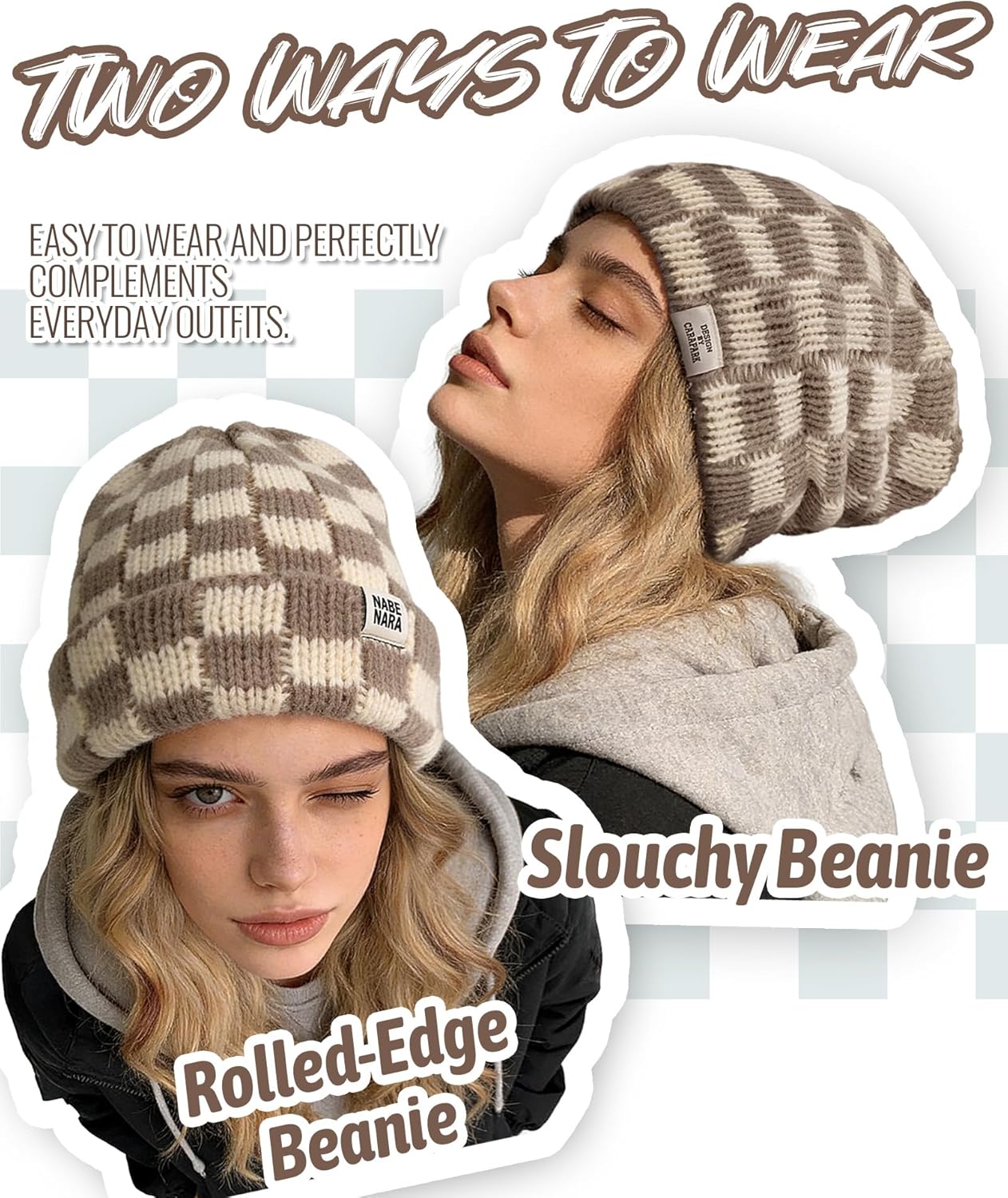 Croogo Beanie Men Slouchy Knit Skull Cap Warm Stocking Hats Women Winter Snow Ski Hat Cuffed Plaid Hat Toboggan Hats - Image 5