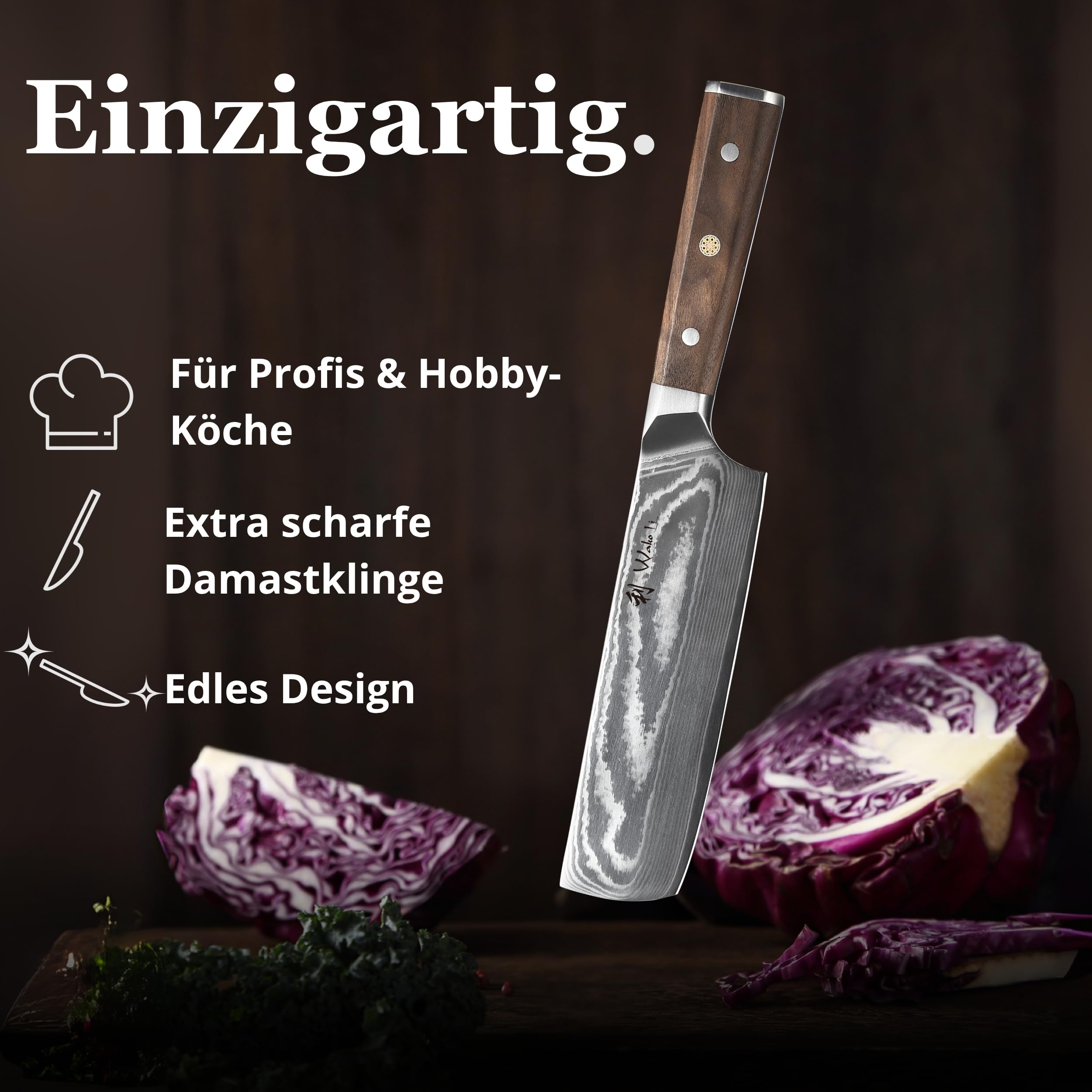 Wakoli Damast Nakiri Messer 18 cm, Gemüsemesser, 67 Lagen Damaststahl