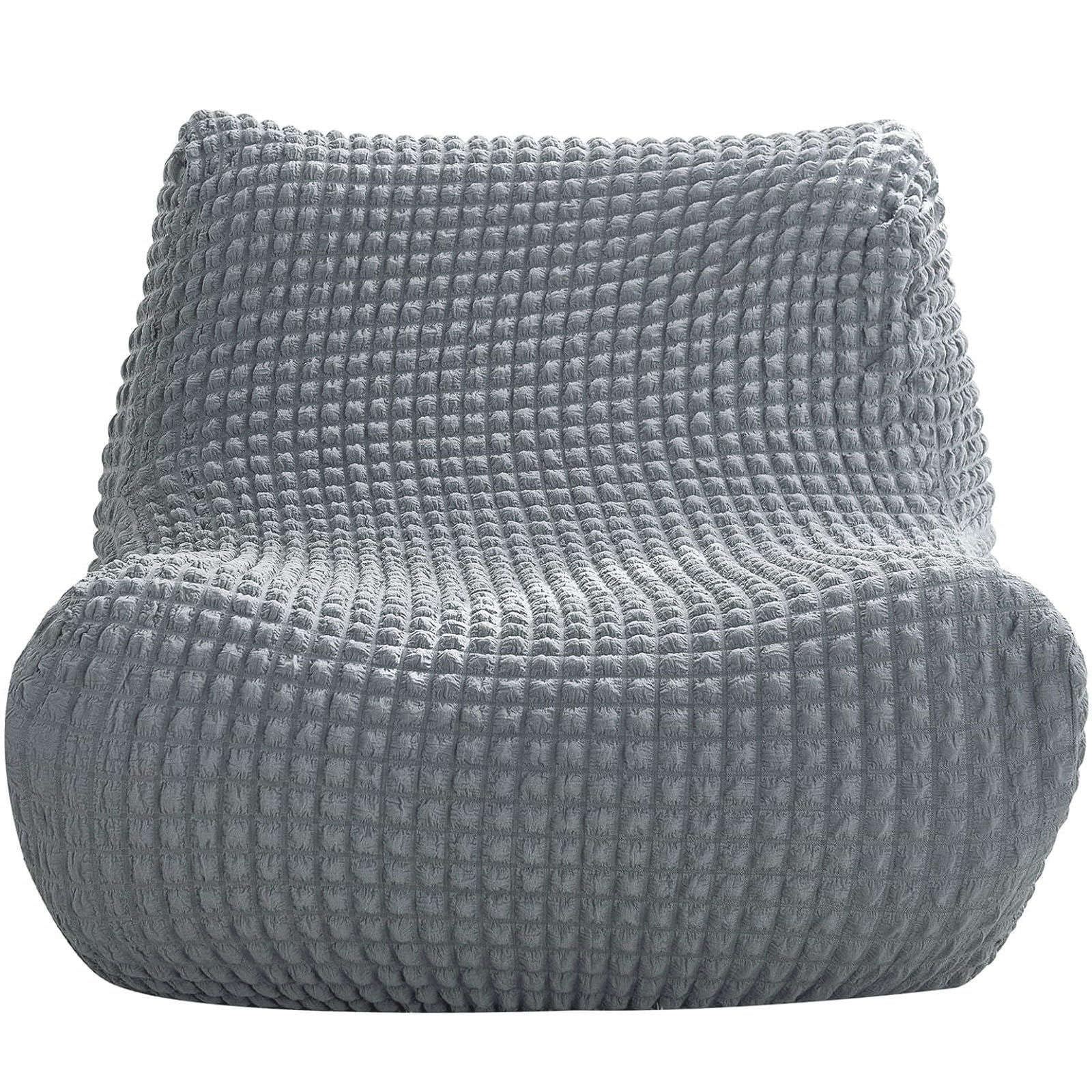 ZRCYXDW Single Seated Lazy Floor Sofa Cover, Stretch Fireside Chair Cover Seersucker With Elastic Bottom Armless Floor Sofa Couch Cover Washable For Living Room Bedroom-silver gray-1 Seater