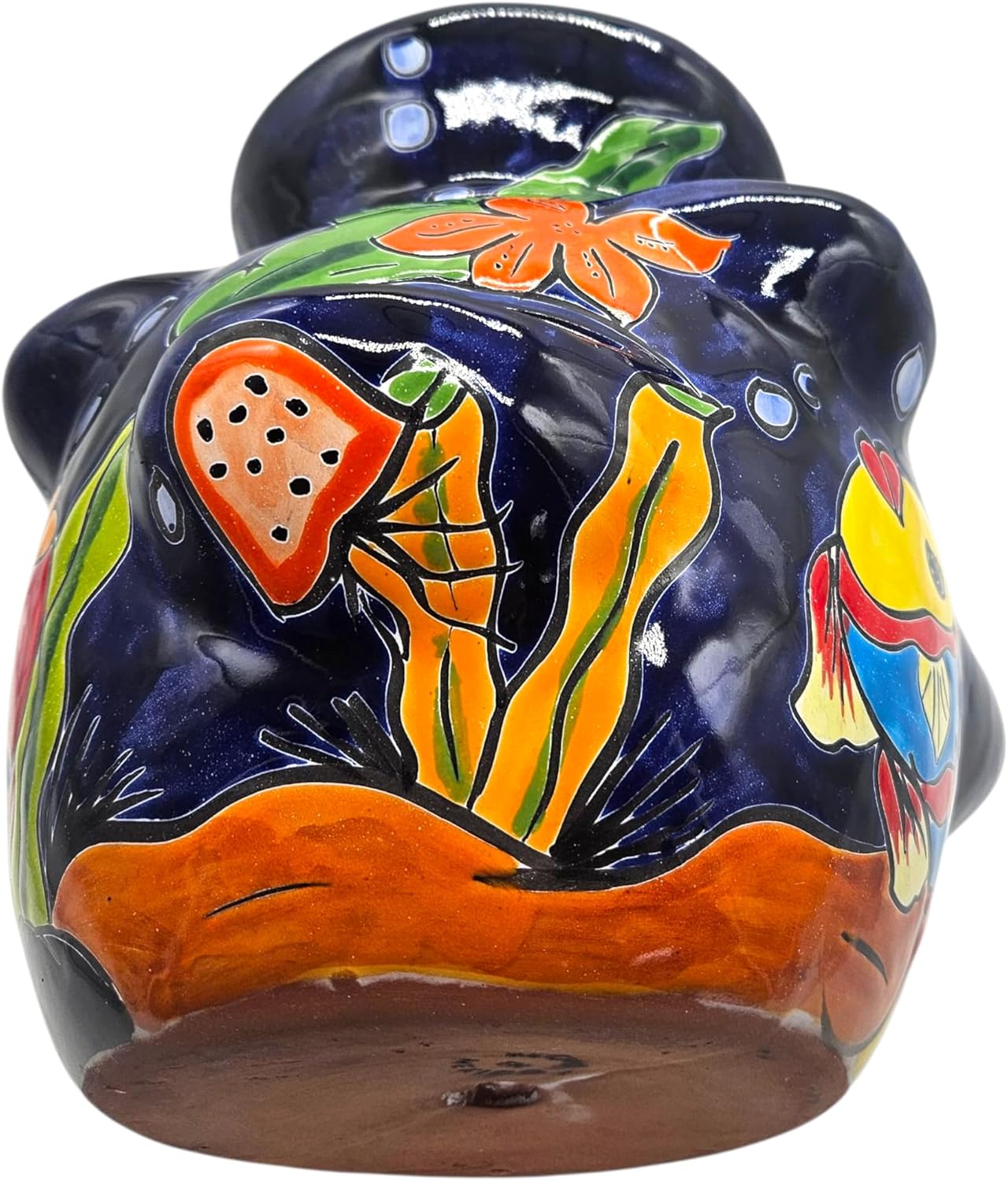 Strawberry Planter Medium Hand Painted Pot Indoor Outdoor Multi Colored Figure Glazed Dark Blue Fish