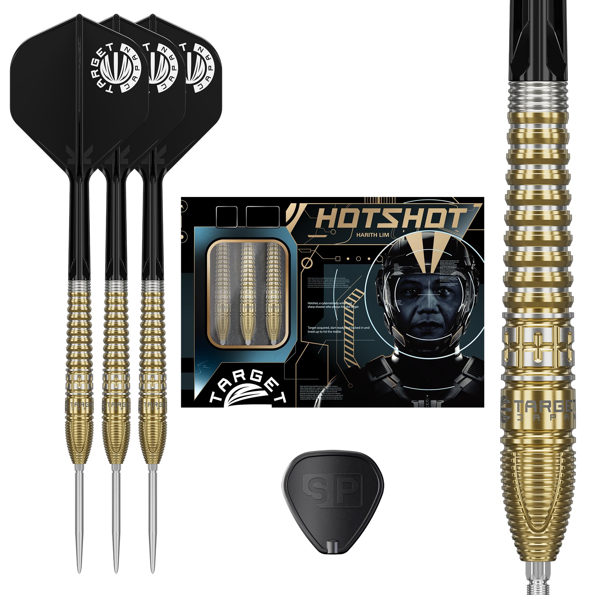 Target Japan Prime Series Hot Shot G3 Steel Tip Darts with Kflex, 23G | 90% Tungsten Darts Set, K-Flex Flights and Shafts No.2, Nano Swiss Point Tips, Harith Lim Gen 3
