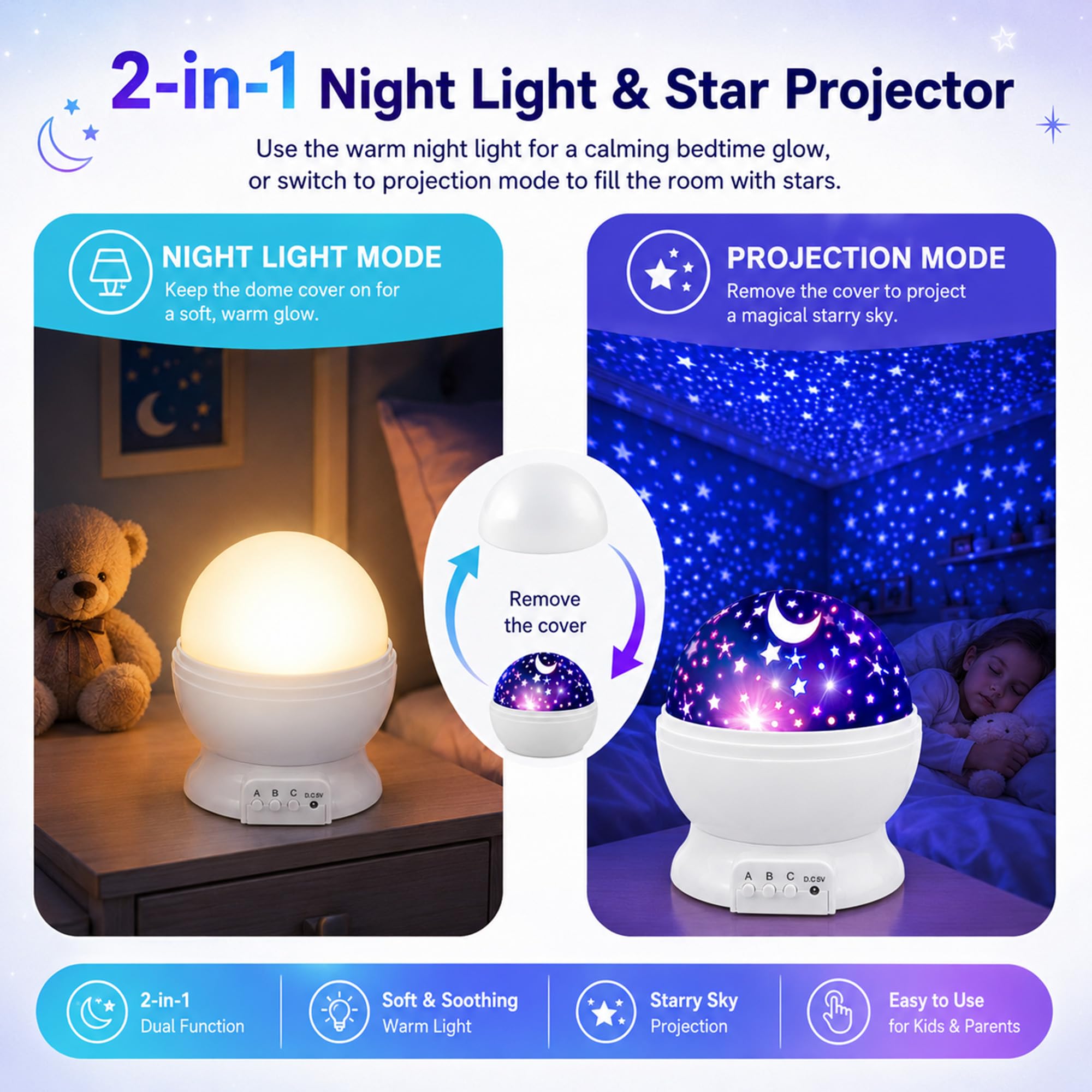 MOKOQI Proyector de luces nocturnas para niños, regalos para niños de 1 a 4 a 6 a 14 años, luces de habitación para niños, estrellas que brillan en la oscuridad y la luna pueden hacer que el niño