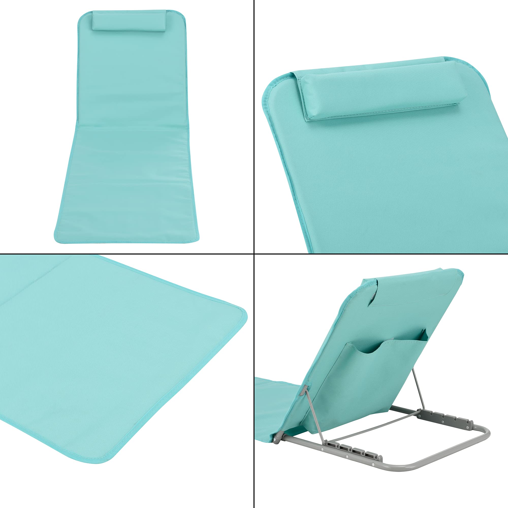 [en.casa] Lot de 2 Matelas de Plage Bain de Soleil avec Dossier Inclinable Structure Solide Ensemble Tapis Rembourrés avec Repose-Tête Sac de Transport Acier Polyester Turquoise