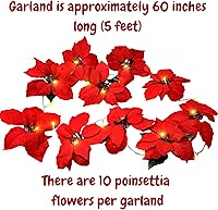 Vista 6 de Guirnalda iluminada de flor de pascua, 10 flores de Pascua rojas, luces LED, 60 pulgadas de largo, decoraciones navideñas iluminadas, guirnaldas