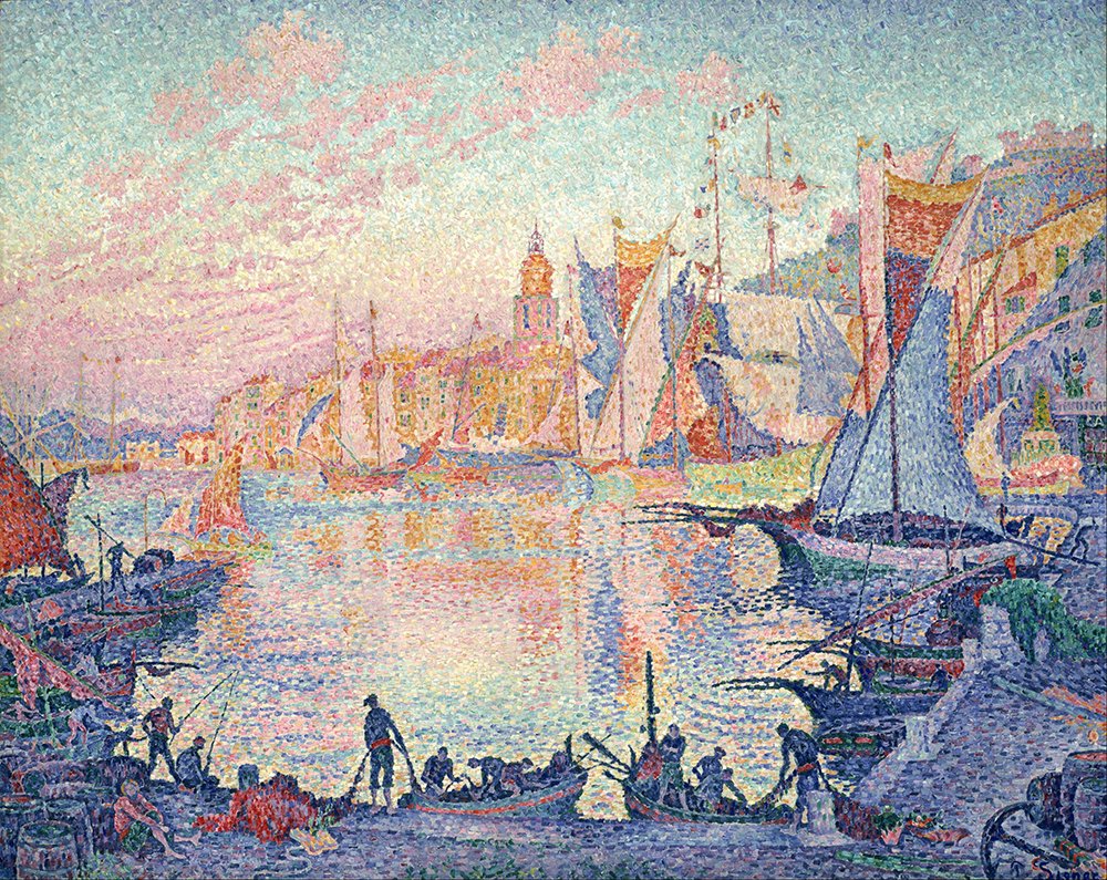 Tableau Paul Signac Le Port de Saint Tropez grand format mat avec cadre noir épuré
