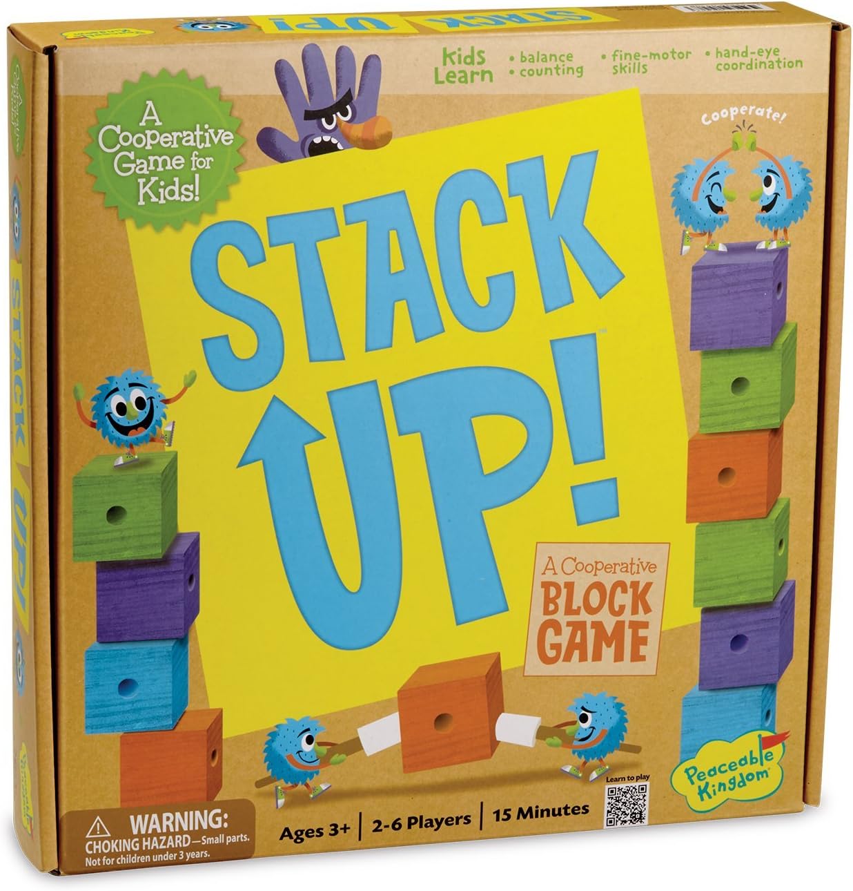 Peaceable Kingdom Stack Up! – Award-Winning Cooperative Toddler & Preschool Block-Staking Game, 2–6 Players, Ages 3–5 – Develops Balance, Color Matching & Hand‑Eye Coordination