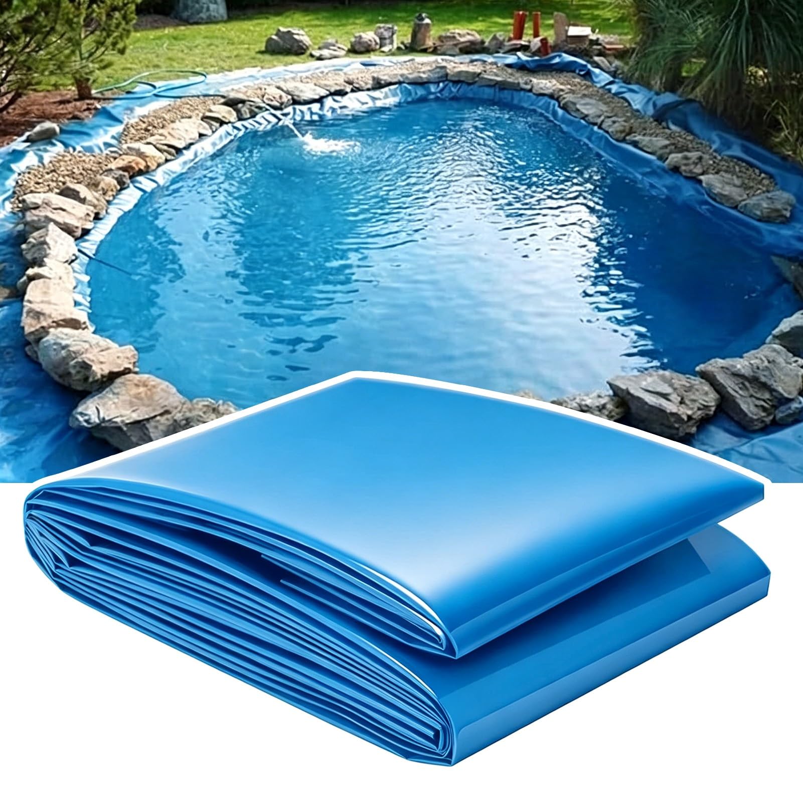 Hamankim 5x5m 6x6m 7x8m 7x12m 10x15m HDPE Pond Liner, Leak-Proof Waterproof Fish Pond Tarp, Underlay Sealing Film Membrane for Koi Ponds, Aquaculture and Water Gardens(3x8m(9.8x26.2ft))