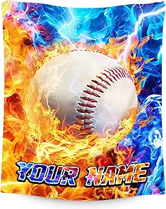 Baseball Blankets for Boys - Customize Sports Blanket - Comfy Cozy Flannel Throws for Couch, Room Decor 4 Sizes