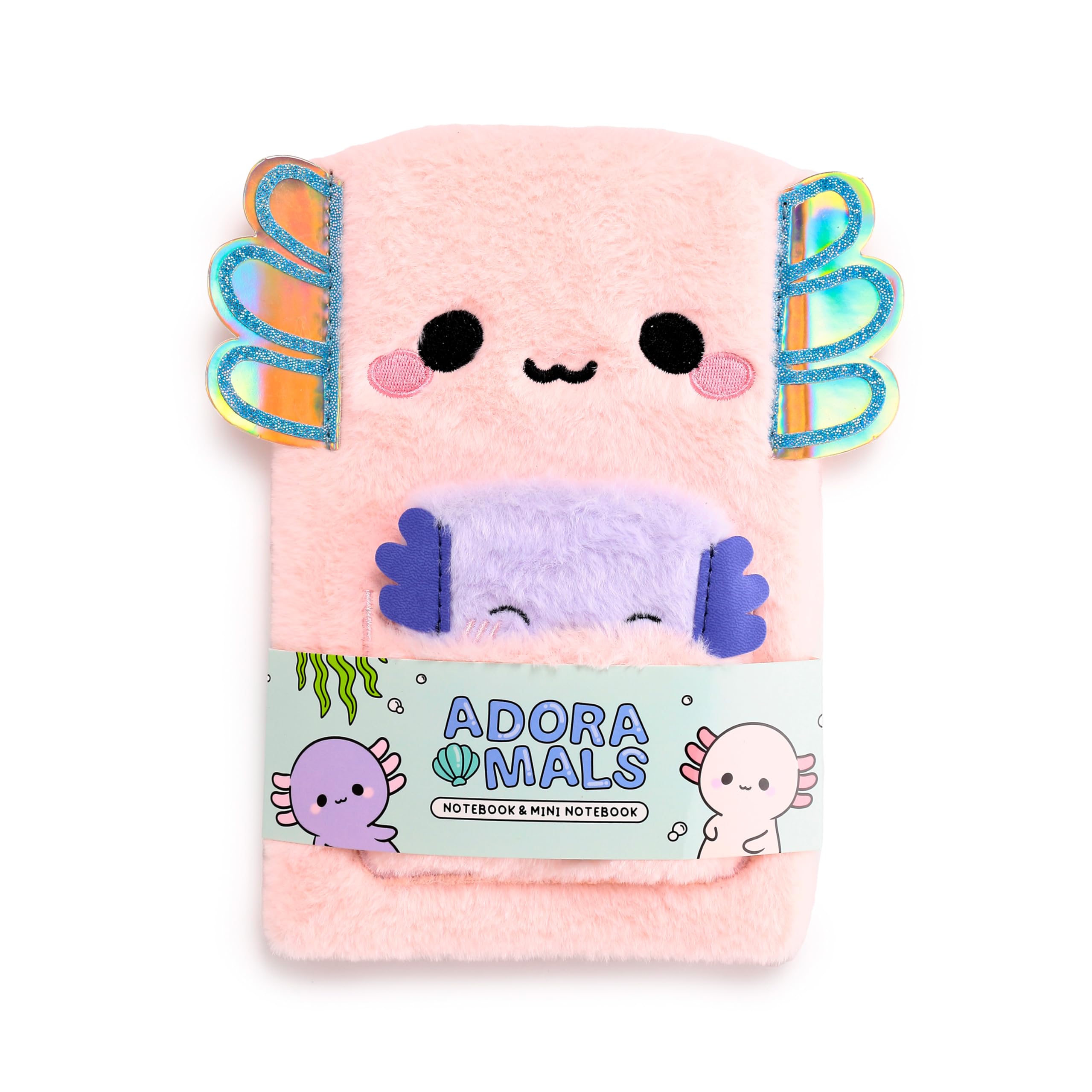 Puckator Adoramals Maddie the Axolotl Plush Notebook with Pouch & Mini Notebook - School Teacher Student Homework Study Planner Notepad Collage University Essentials Journals Planners Jotter Uni Gift
