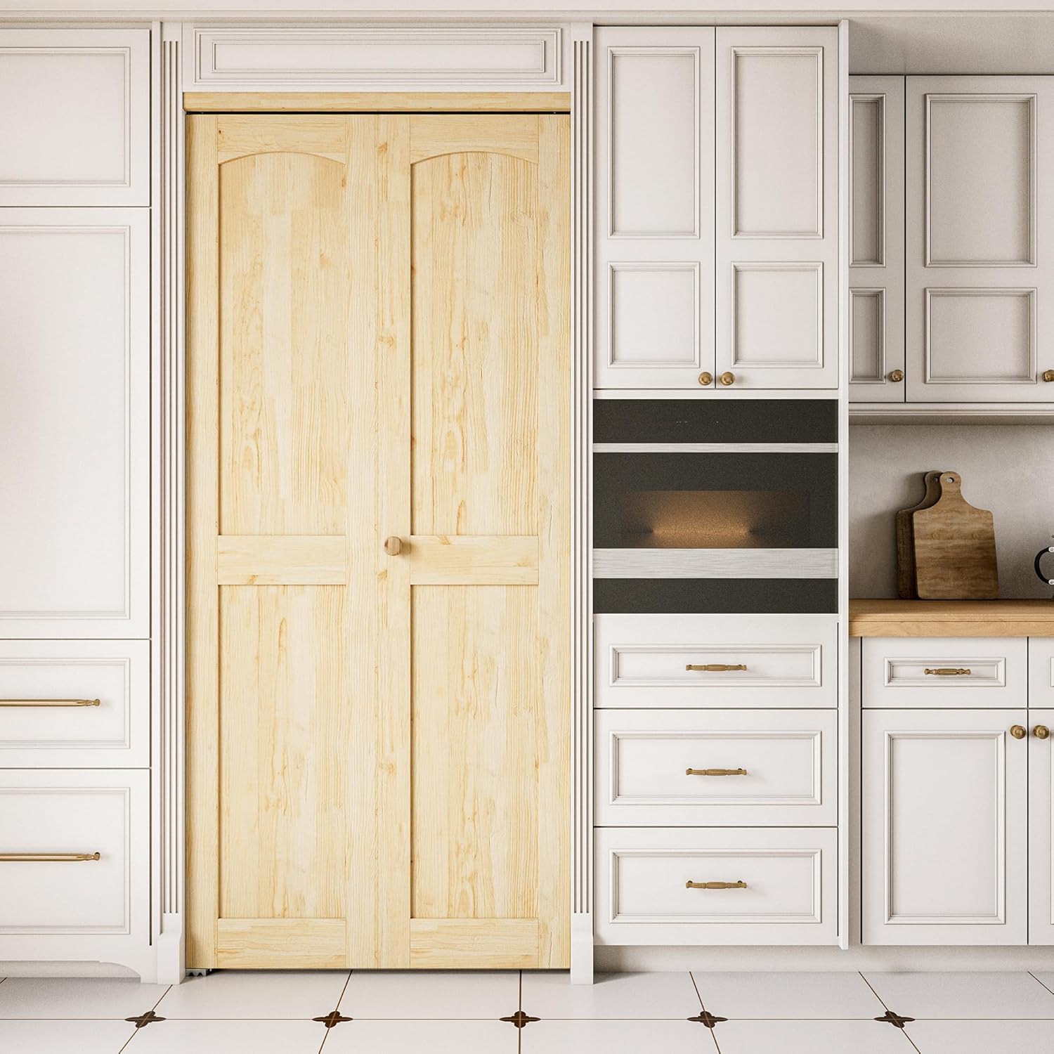 36'' x 80" Solid Bifold Closet Door, Pine Wood Interior Door Slab with Bi-Fold Hardware, Folding Barn Door Interior with Hardware, Fascia & Knob, Unfnished Smooth Surface