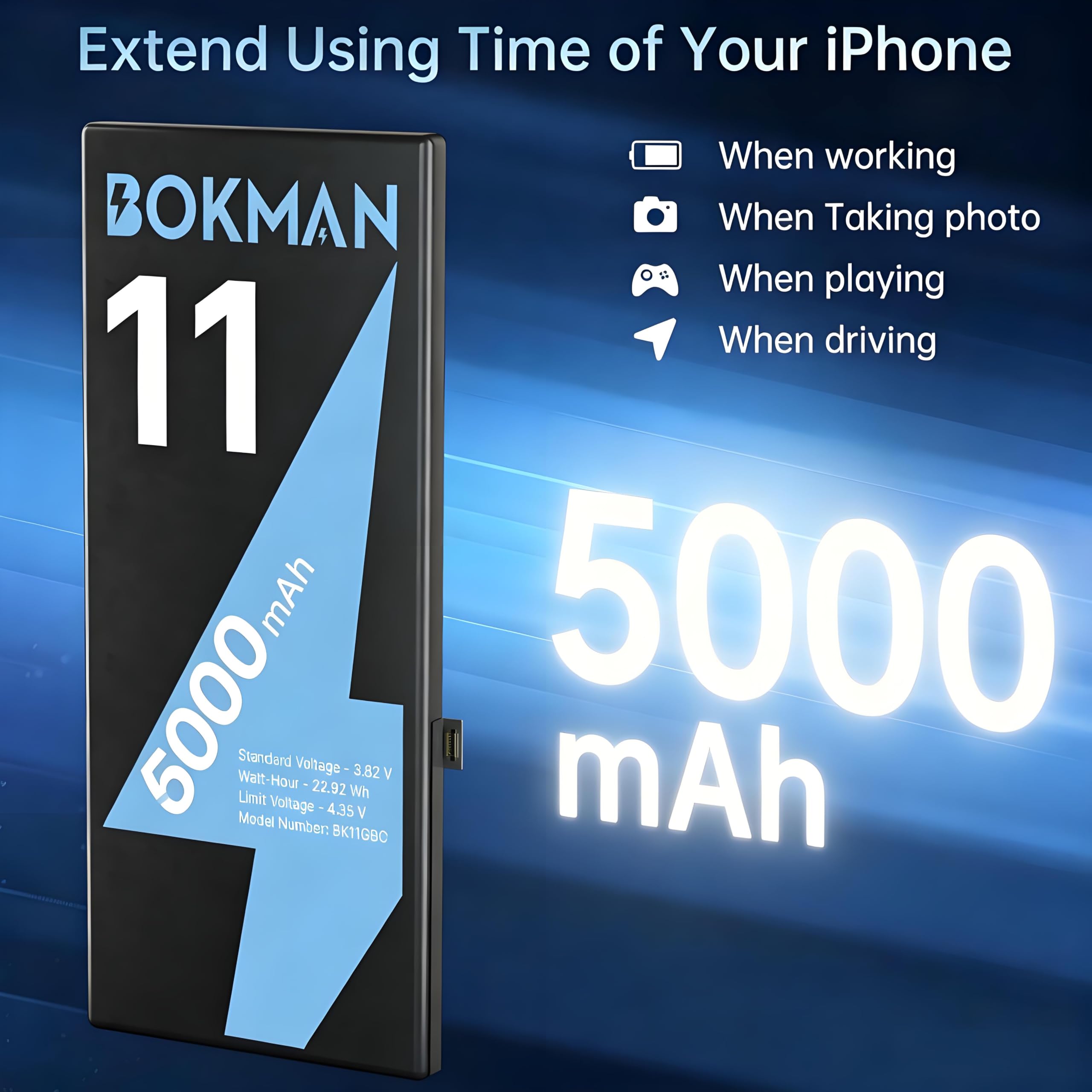bokman Akku für iPhone 11 5000mAh, Hohe Kapazität Lithium-Polymer-Akku mit Allen Werkzeug-Kits