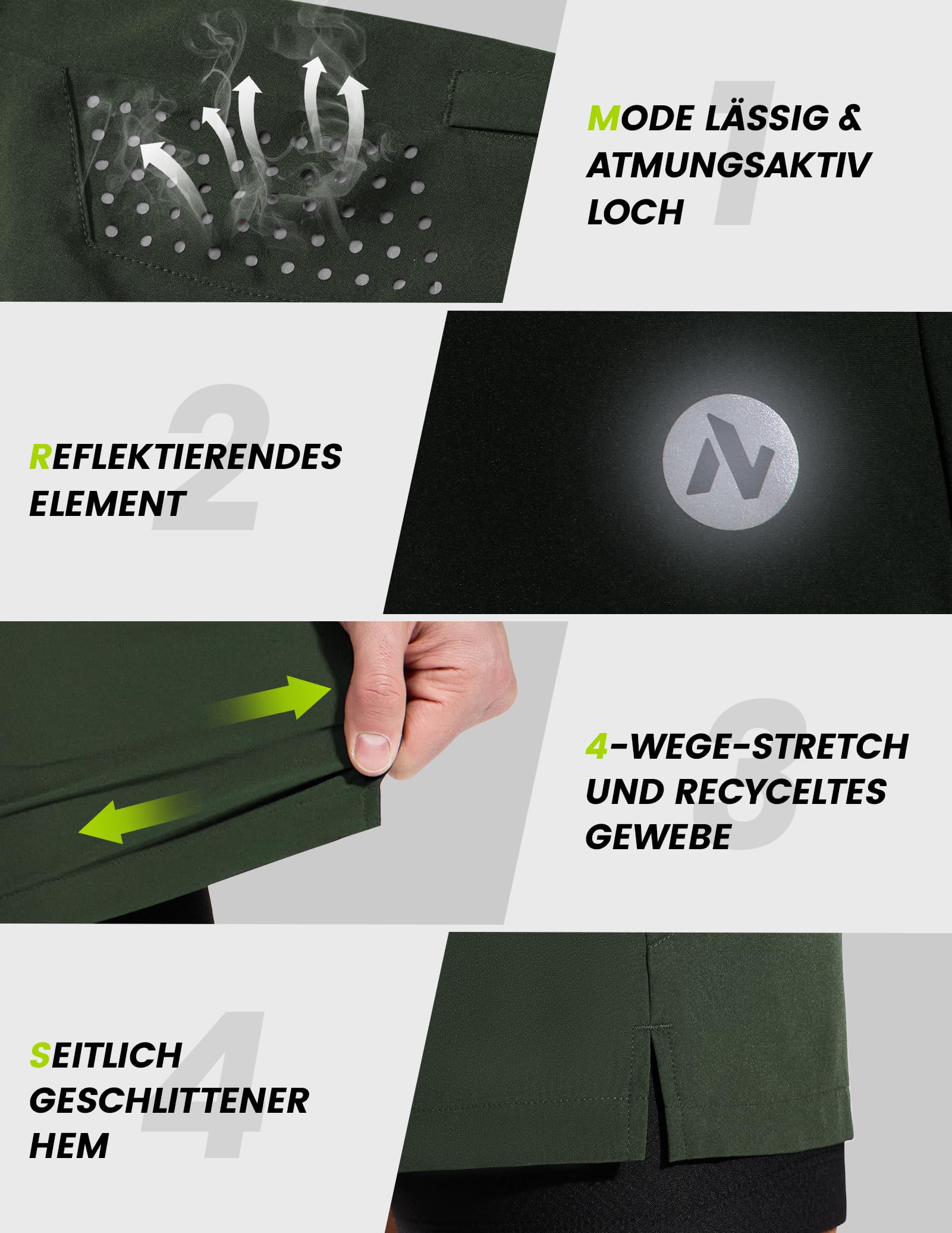 Nepest Pantaloni corti da mountain bike, da uomo, imbottiti, 4D, larghi, traspiranti, ad asciugatura rapida