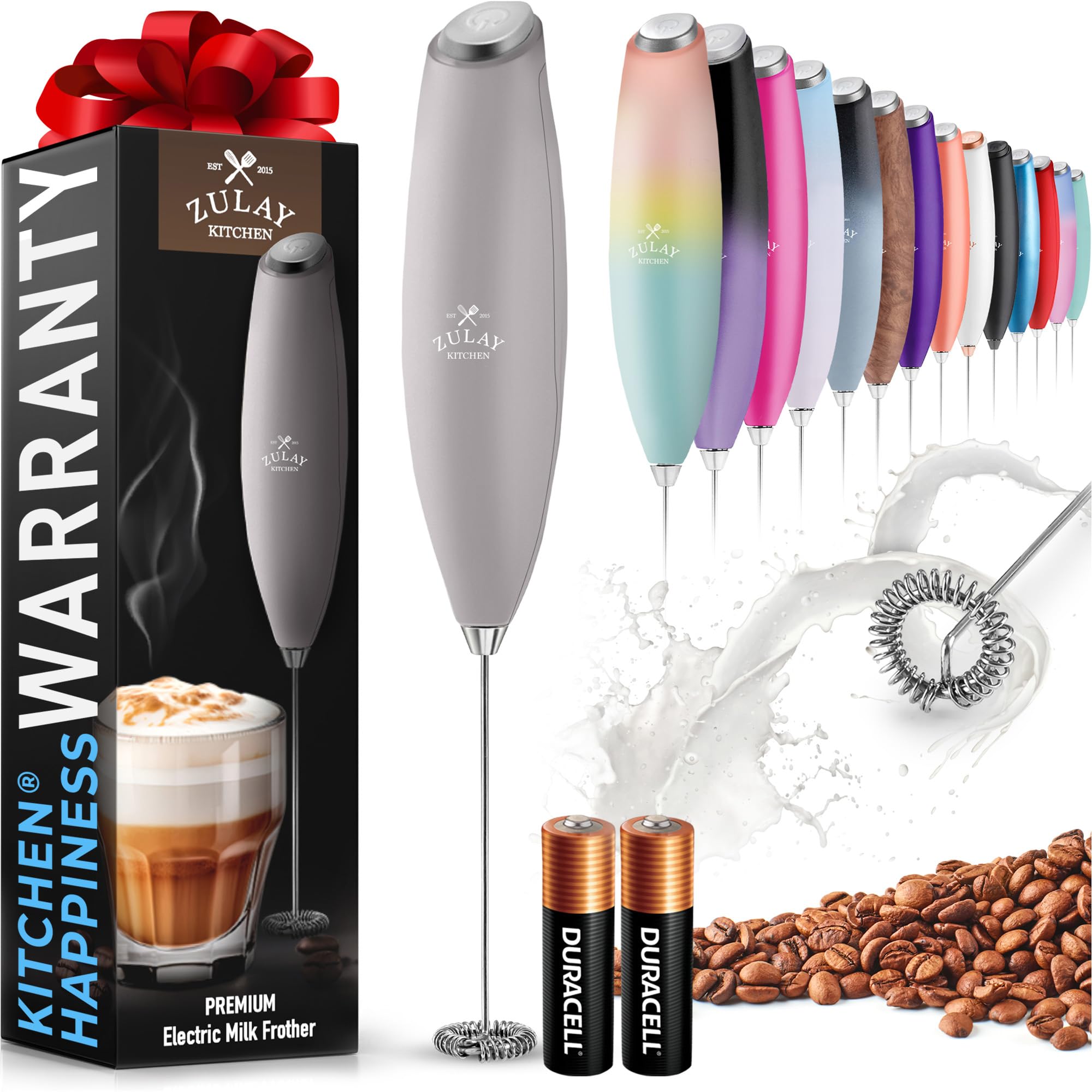 Zulay Powerful Milk Frother for Coffee with Upgraded Titanium Motor - Handheld Electric Whisk, Milk Foamer, Mini Mixer &amp; Coffee Blender for Frappe, Latte, Matcha, No Stand - Titan Gray