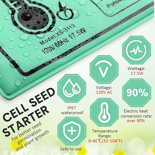 Miniatura 3 de Aurelema Bandejas de iniciación de semillas con alfombrilla térmica, paquete de 4 unidades de 160 celdas para siembra con cúpulas de humedad,